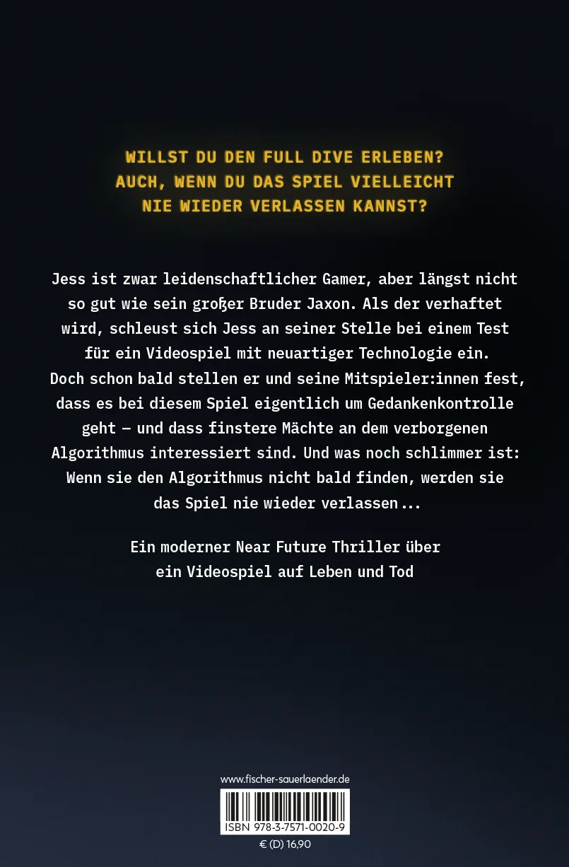 Buchrückseite von 'Full Dive' mit Klappentext - Paperback