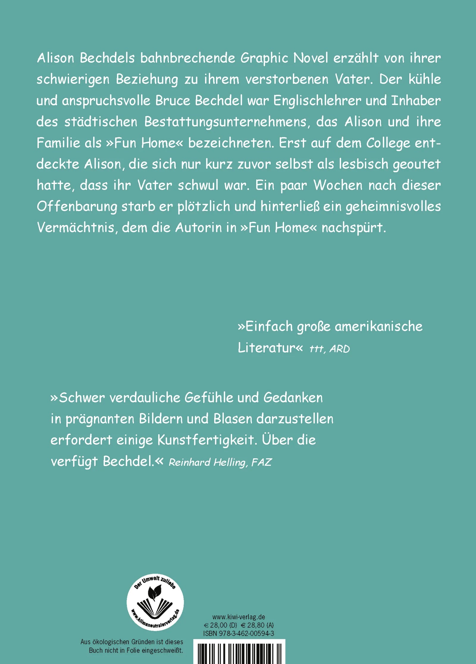 Buchrückseite von 'Fun Home' mit Klappentext - Paperback