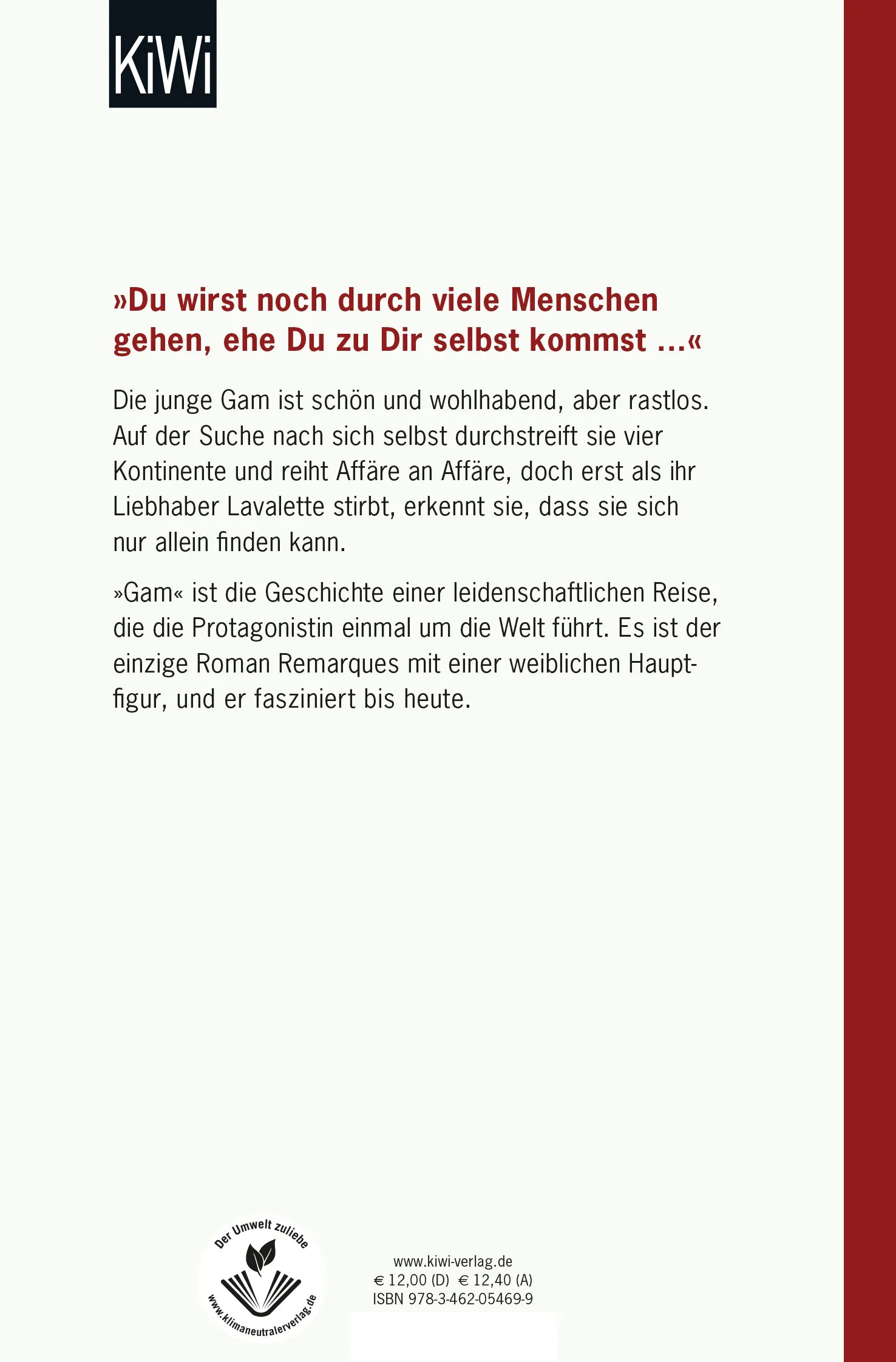 Buchrückseite von 'Gam' mit Klappentext - Taschenbuch