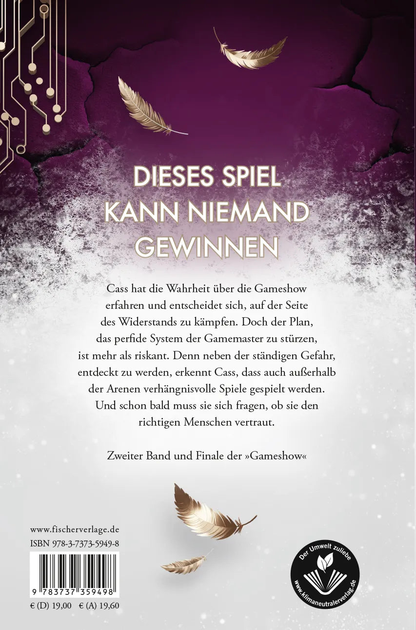 Buchrückseite von 'Gameshow – Das Versprechen von Glück' mit Klappentext - Gebundene Ausgabe