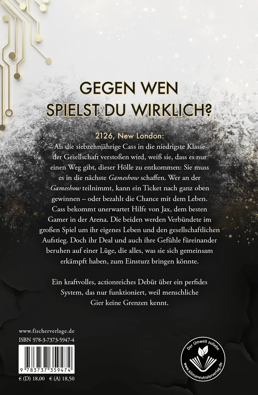 Buchrückseite von 'Gameshow – Der Preis der Gier' mit Klappentext - Gebundene Ausgabe