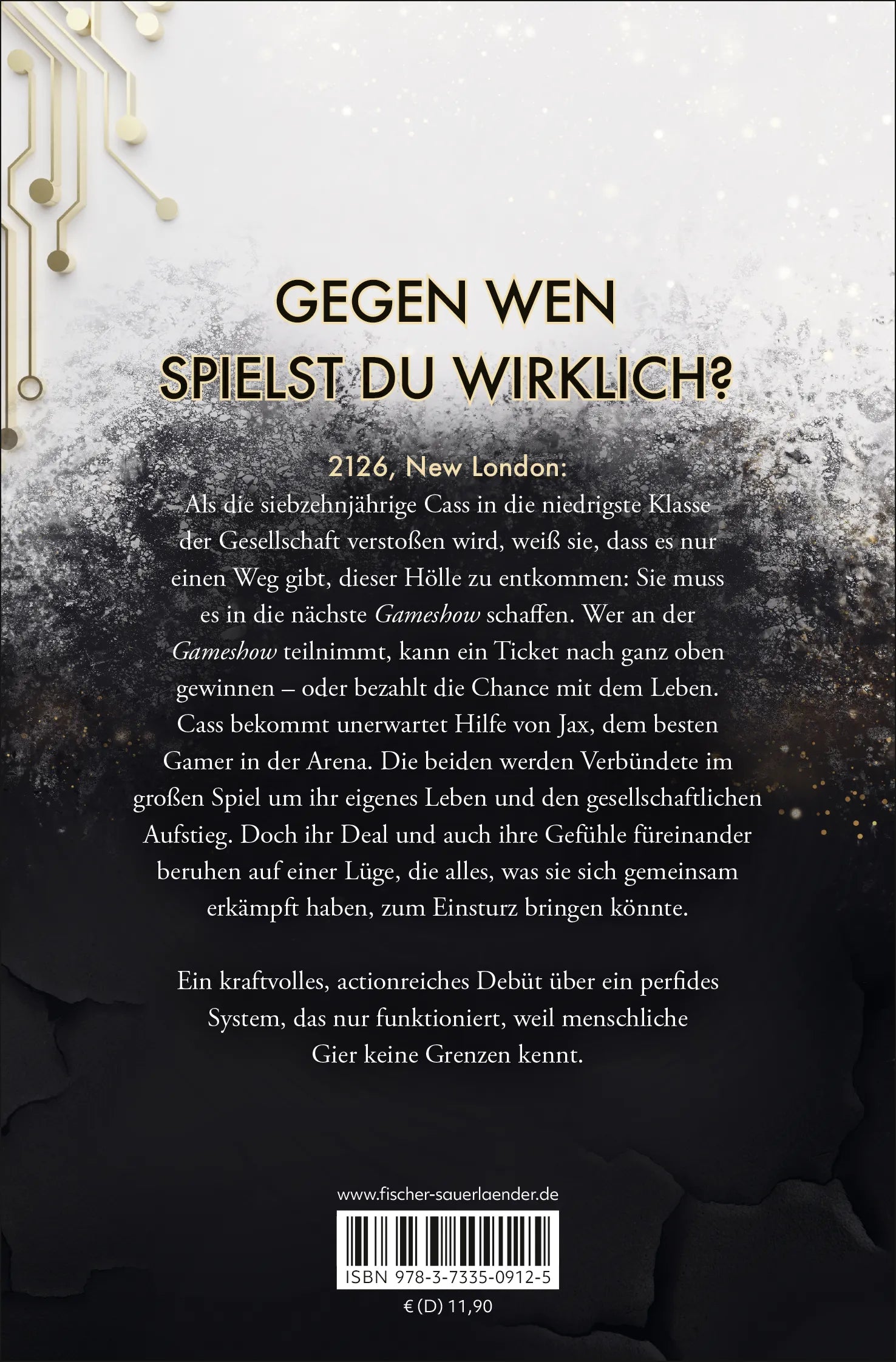 Buchrückseite von 'Gameshow – Der Preis der Gier' mit Klappentext - Taschenbuch
