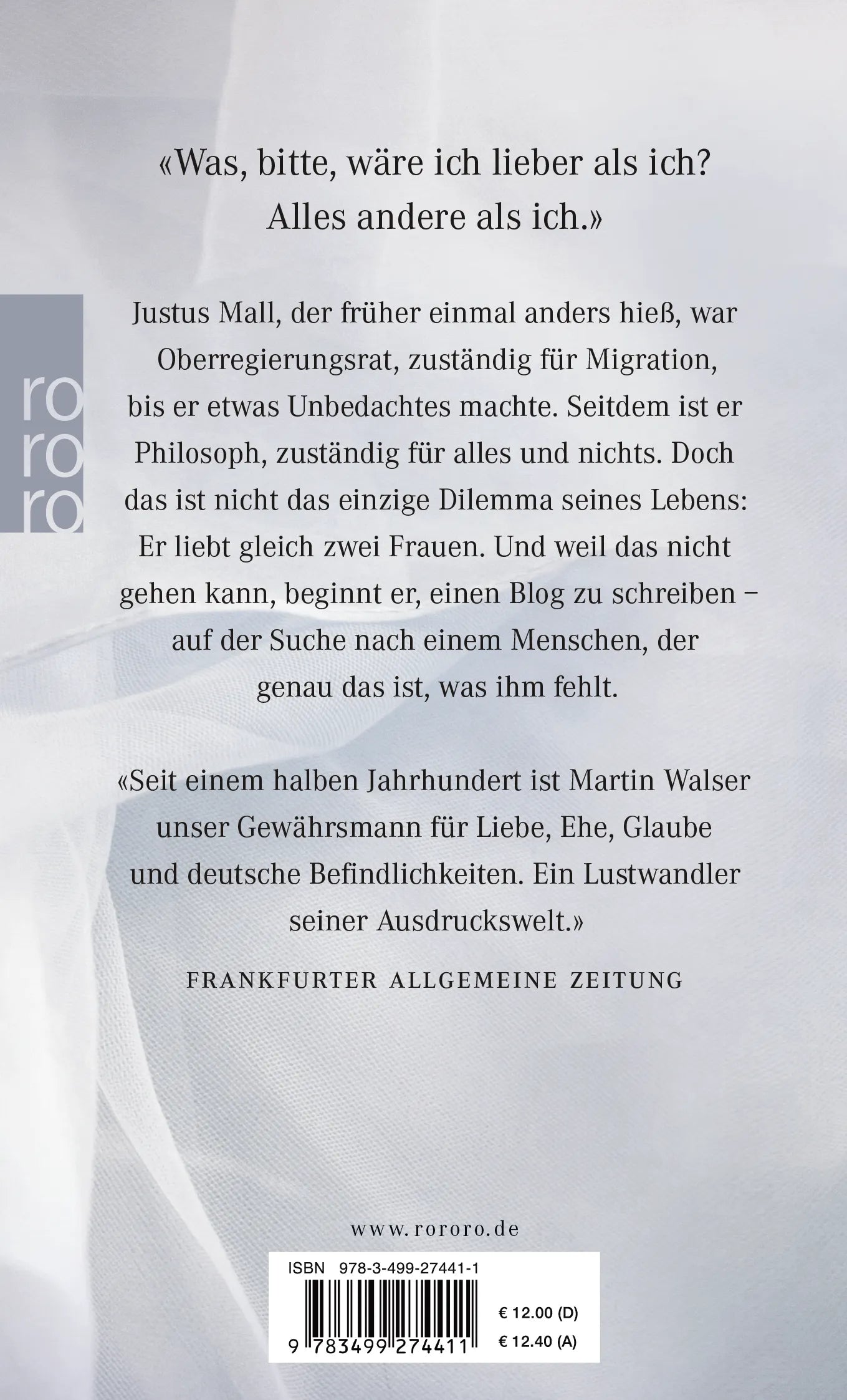 Buchrückseite von 'Gar alles oder Briefe an eine unbekannte Geliebte' mit Klappentext - Taschenbuch