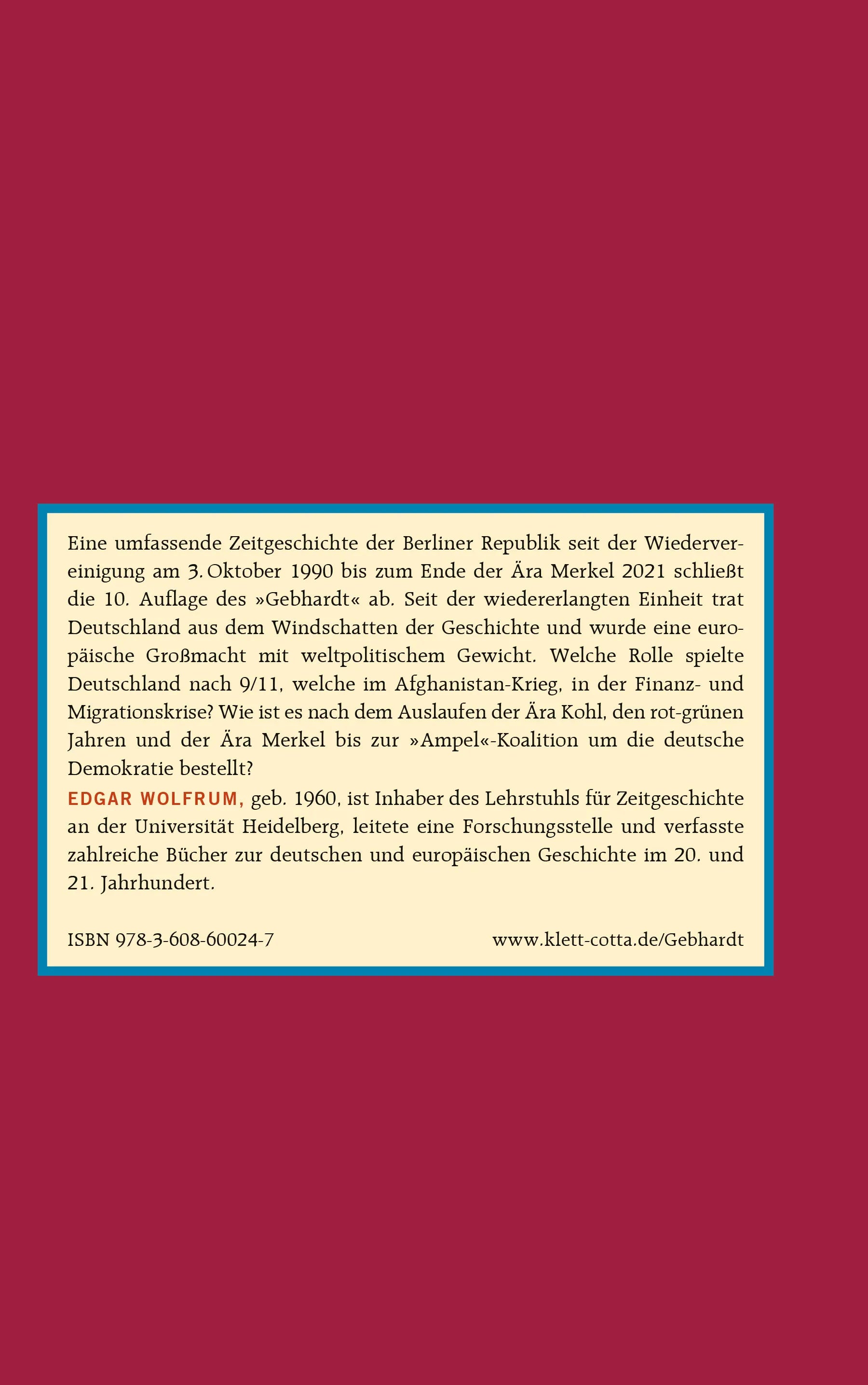 Buchrückseite von 'Gebhardt: Handbuch der deutschen Geschichte. Band 24' mit Klappentext - Gebundene Ausgabe