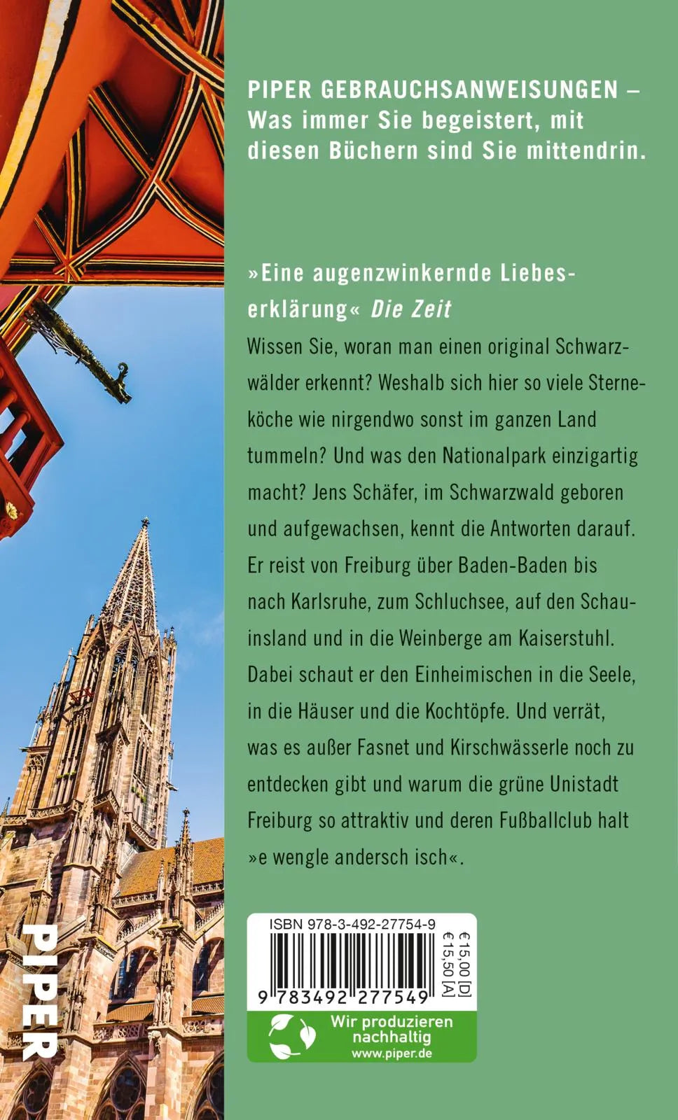 Buchrückseite von 'Gebrauchsanweisung für den Schwarzwald und Freiburg' mit Klappentext - Taschenbuch