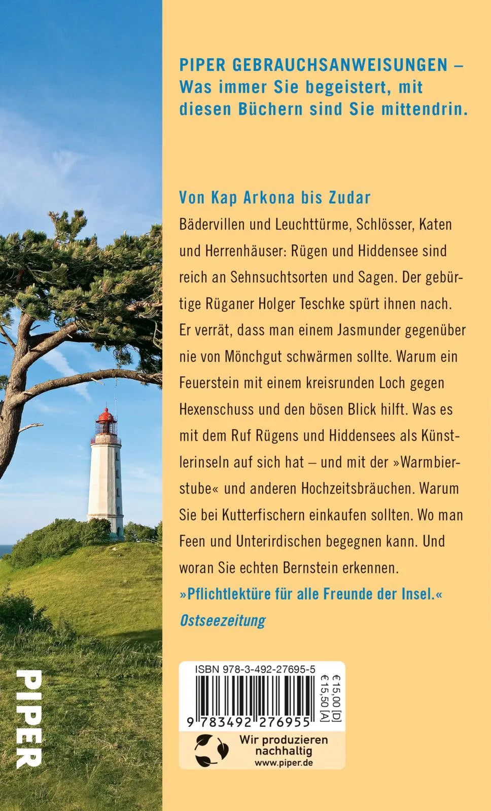 Buchrückseite von 'Gebrauchsanweisung für Rügen und Hiddensee' mit Klappentext - Taschenbuch