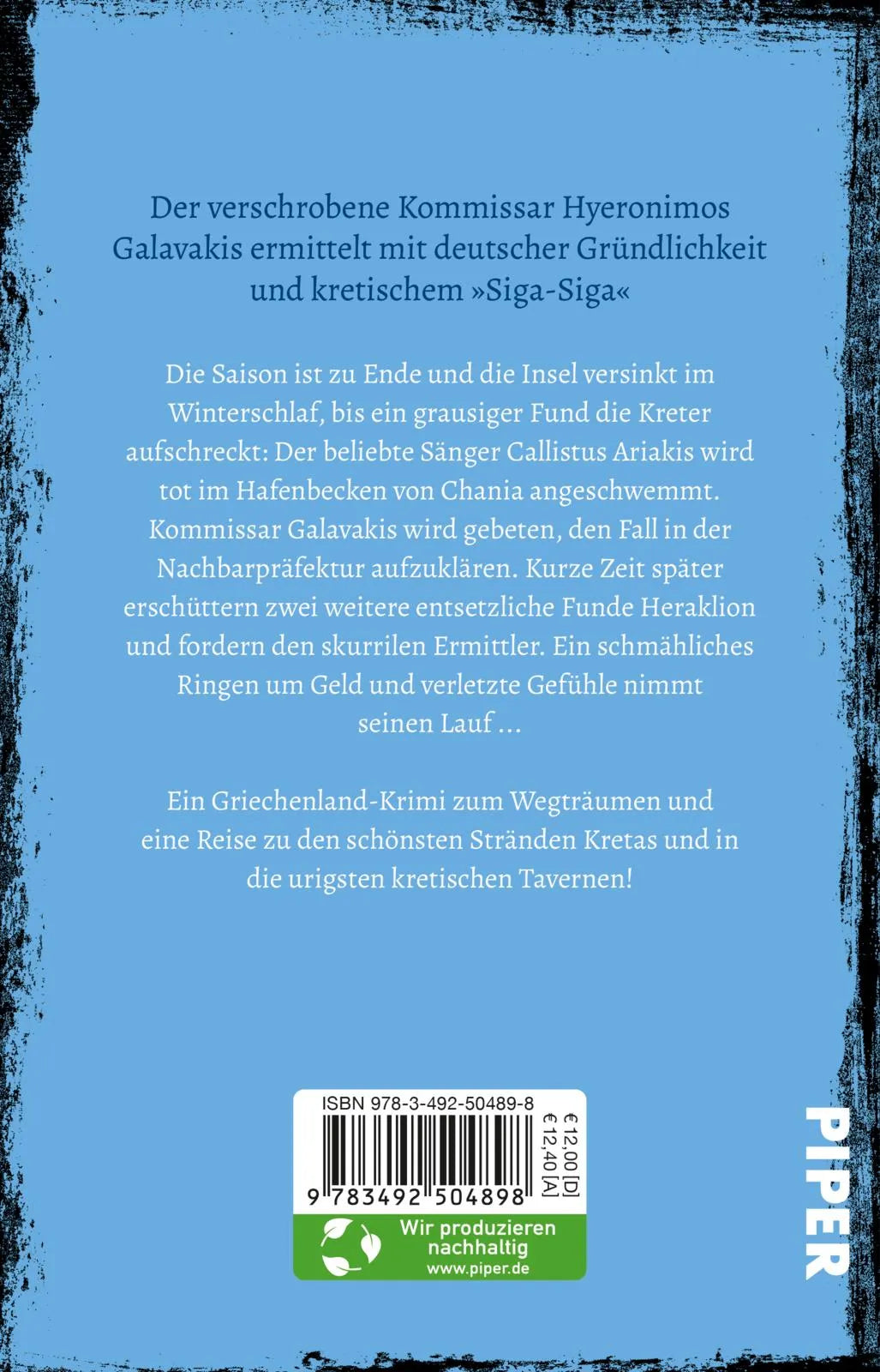 Buchrückseite von 'Gefährliches Kreta' mit Klappentext - Taschenbuch