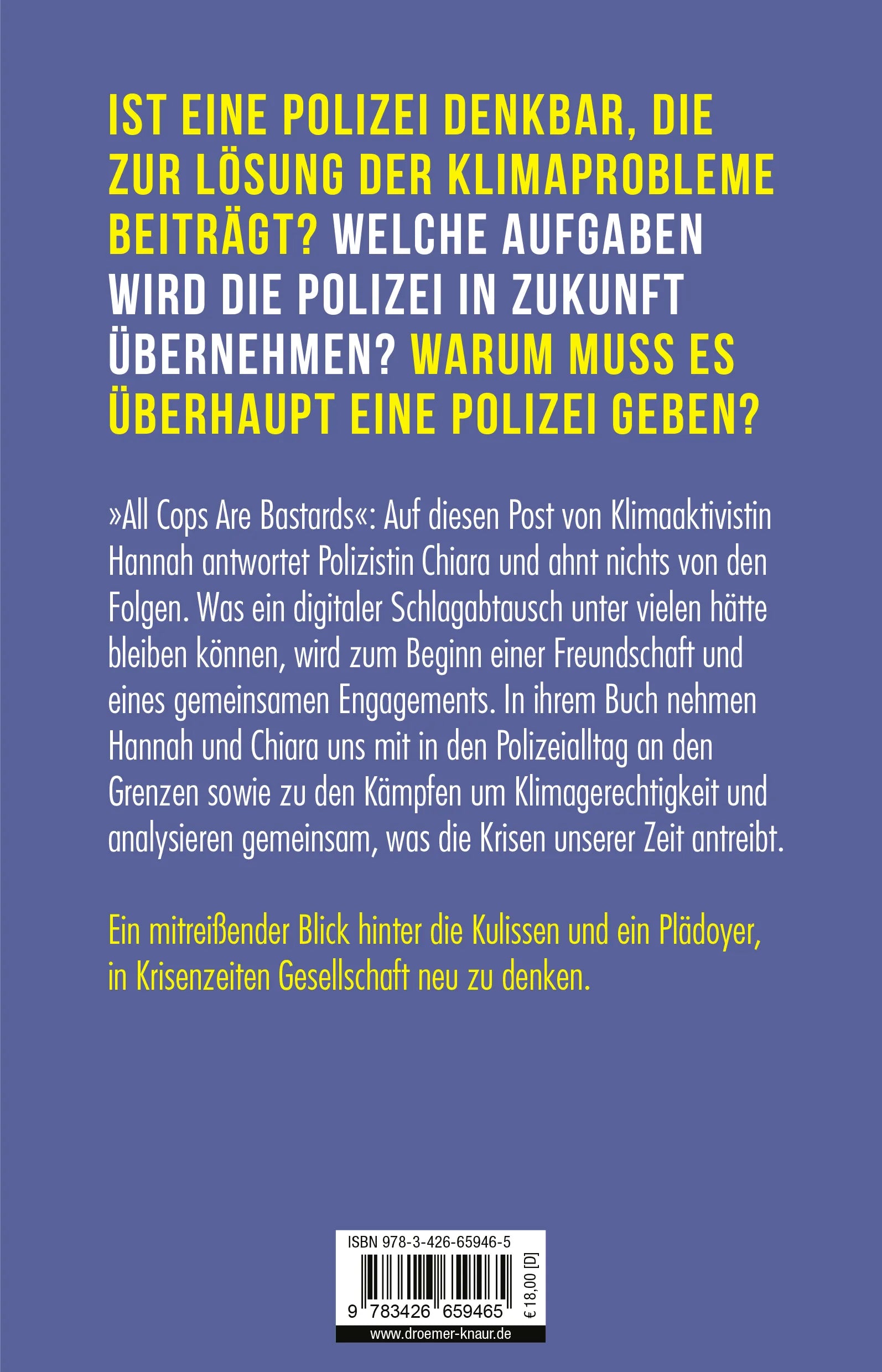 Buchrückseite von 'Gegen das Klima der Gewalt' mit Klappentext - Paperback