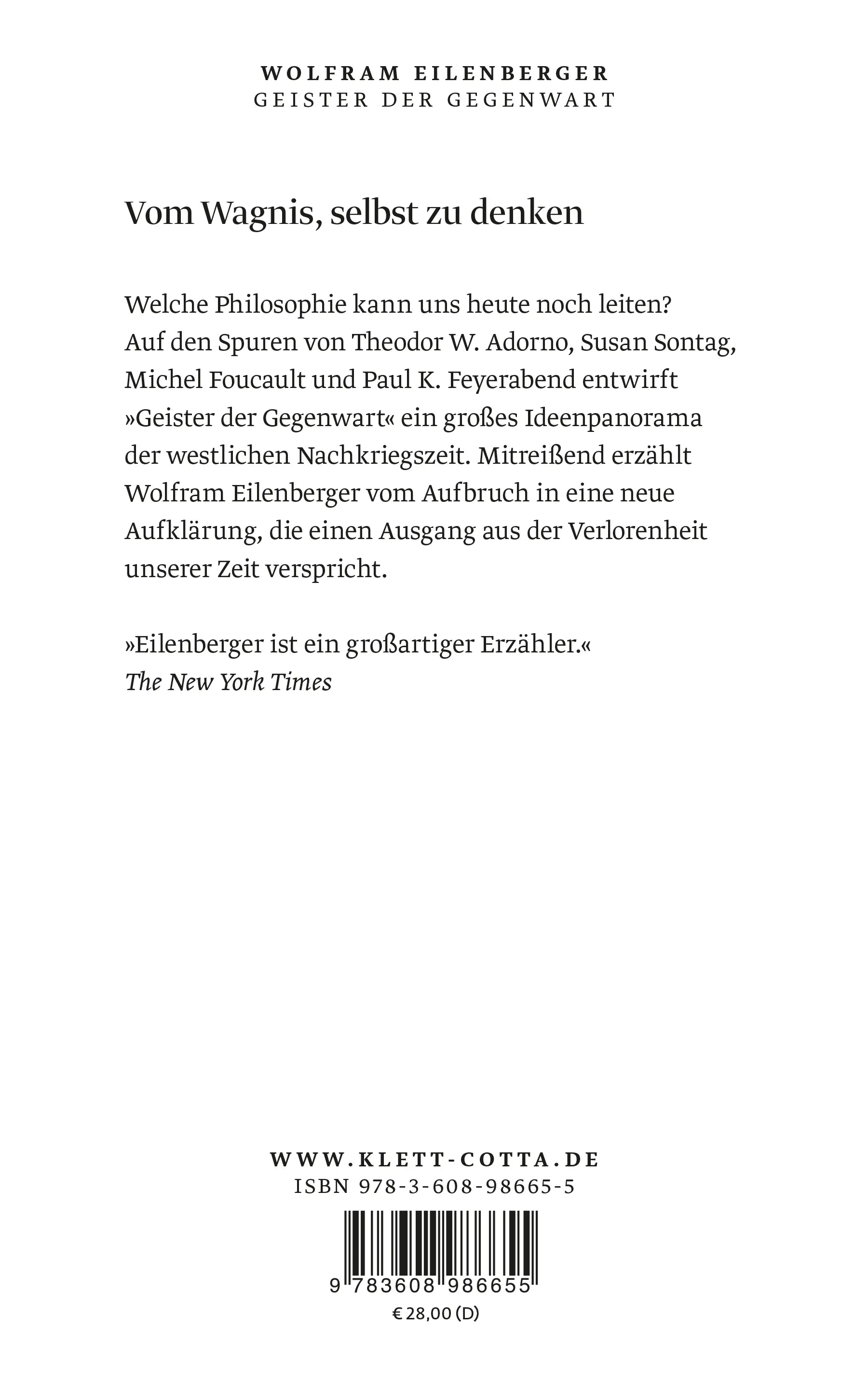 Buchrückseite von 'Geister der Gegenwart' mit Klappentext - Gebundene Ausgabe