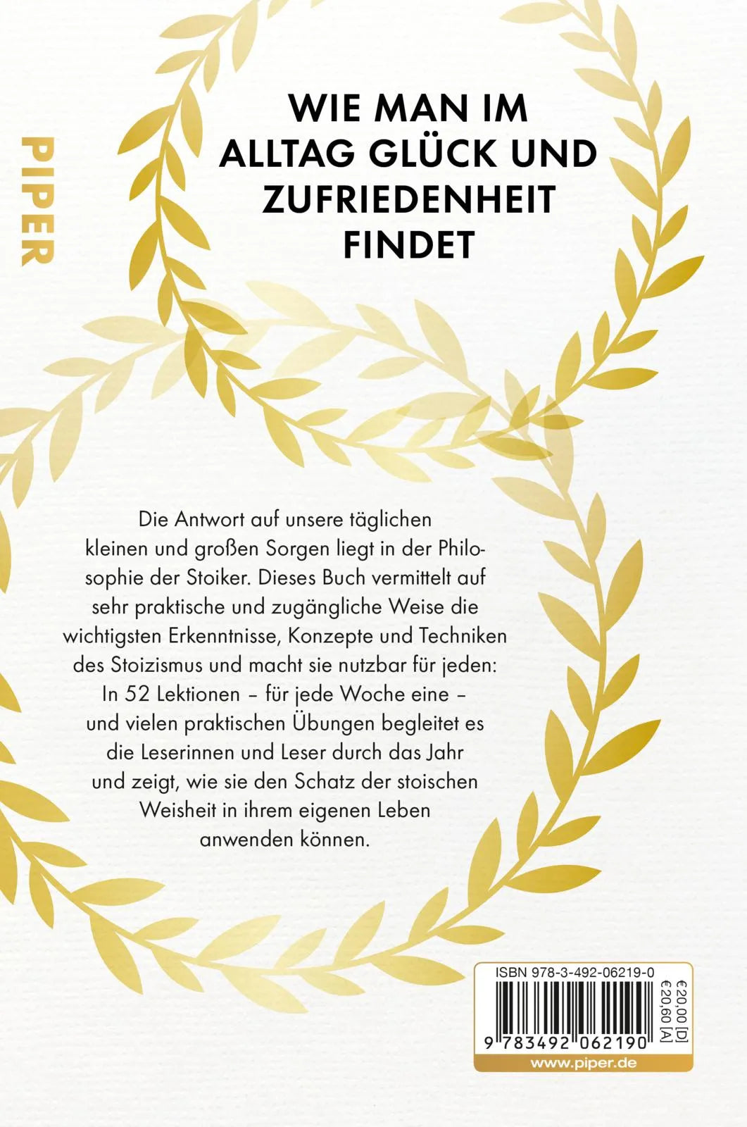 Buchrückseite von 'Gelassen bleiben mit den Stoikern' mit Klappentext - Paperback