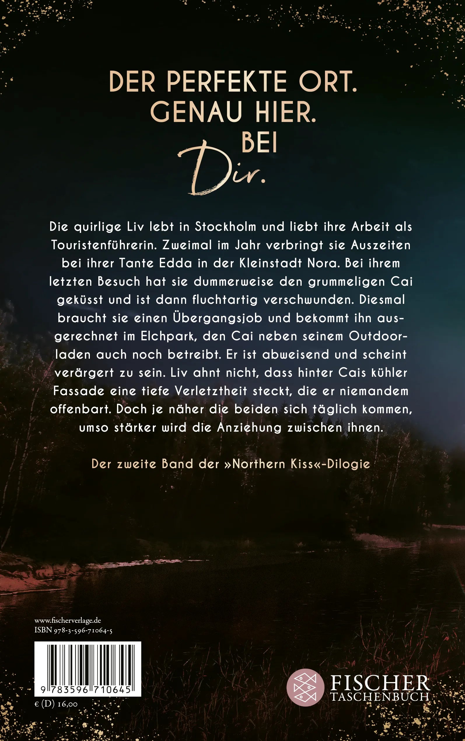 Buchrückseite von 'Genau hier bei dir' mit Klappentext - Paperback