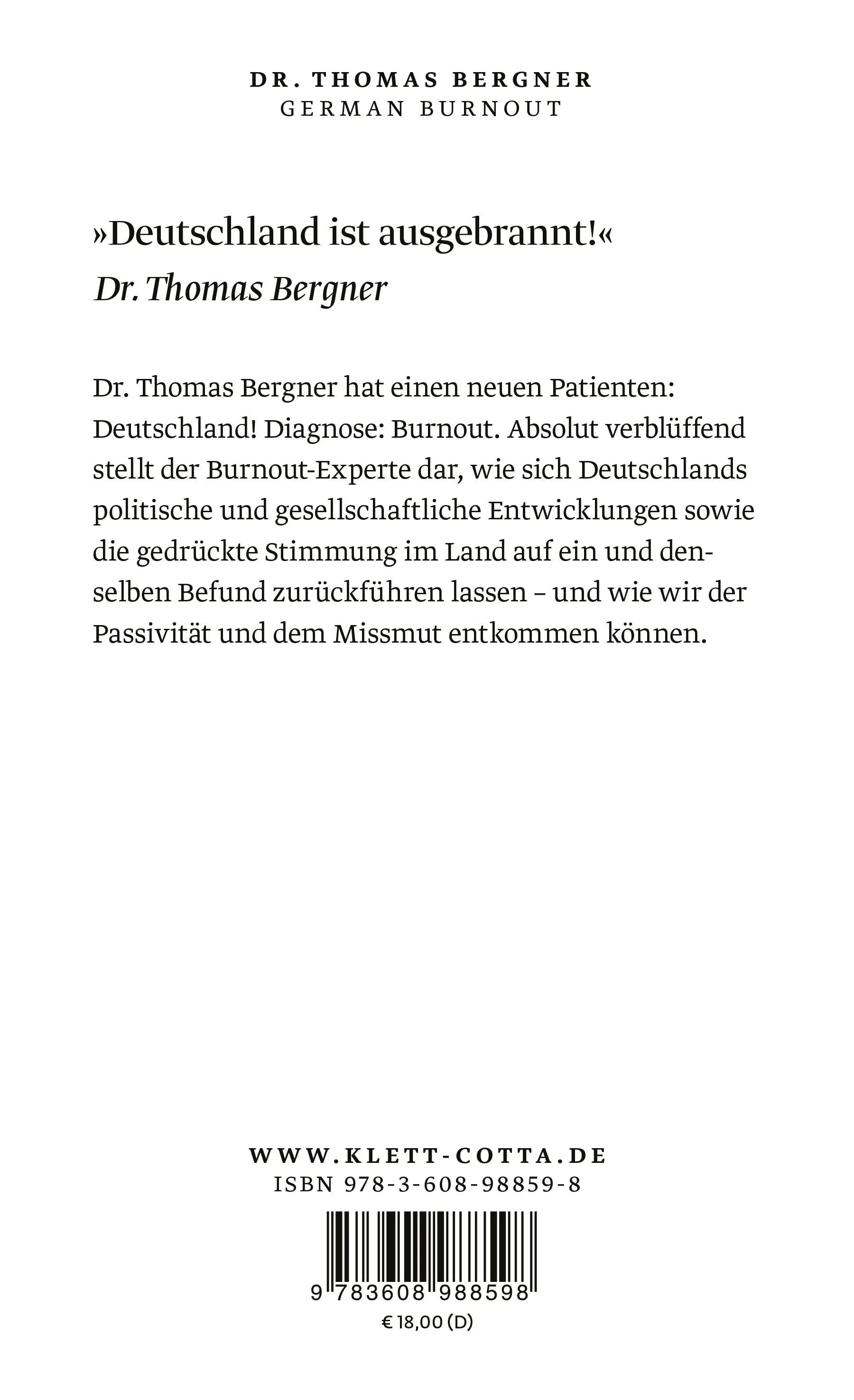 Buchrückseite von 'German Burnout' mit Klappentext - Paperback