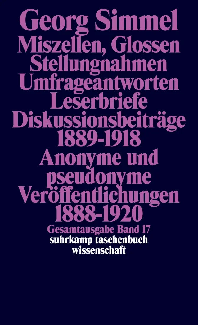 Buchcover von 'Gesamtausgabe in 24 Bänden' - Taschenbuch von Georg Simmel