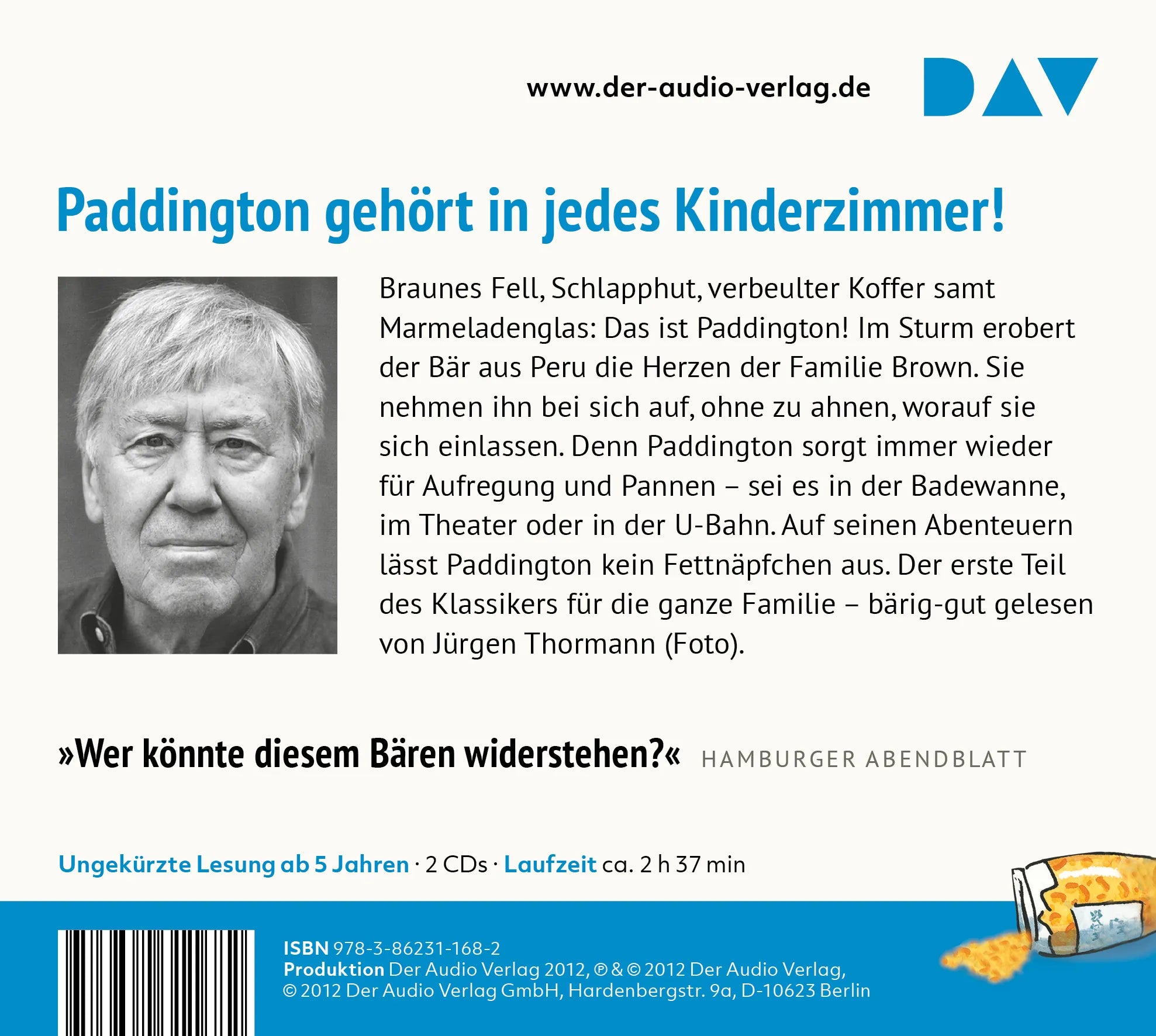 Buchrückseite von 'Geschichten von Paddington' mit Klappentext - Hörbuch (CD)