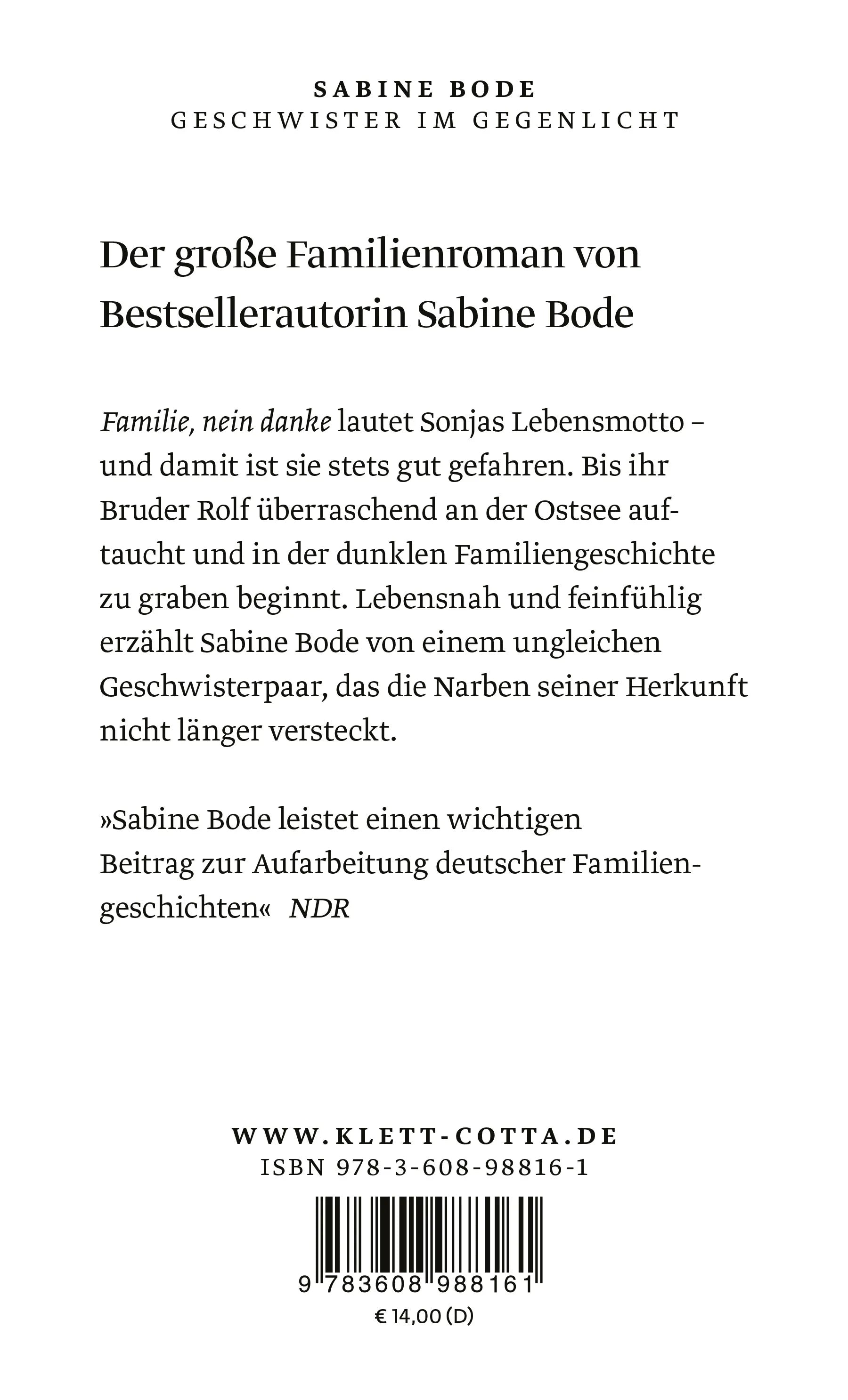 Buchrückseite von 'Geschwister im Gegenlicht' mit Klappentext - Taschenbuch