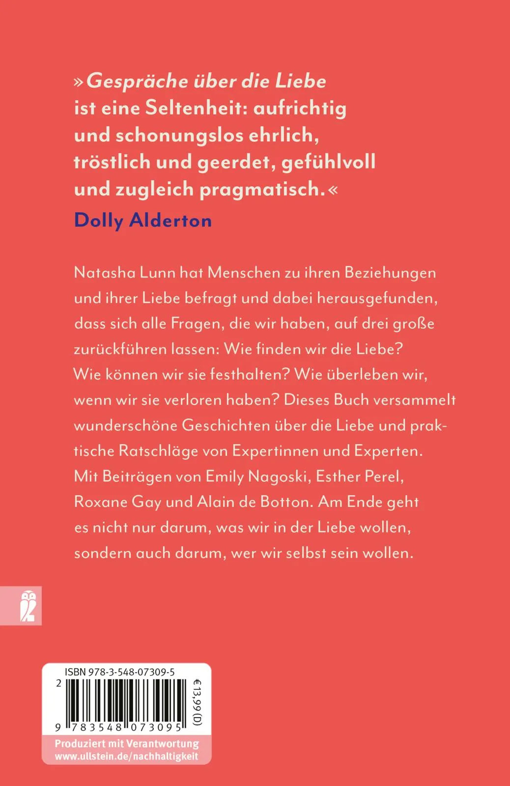 Buchrückseite von 'Gespräche über die Liebe' mit Klappentext - Taschenbuch