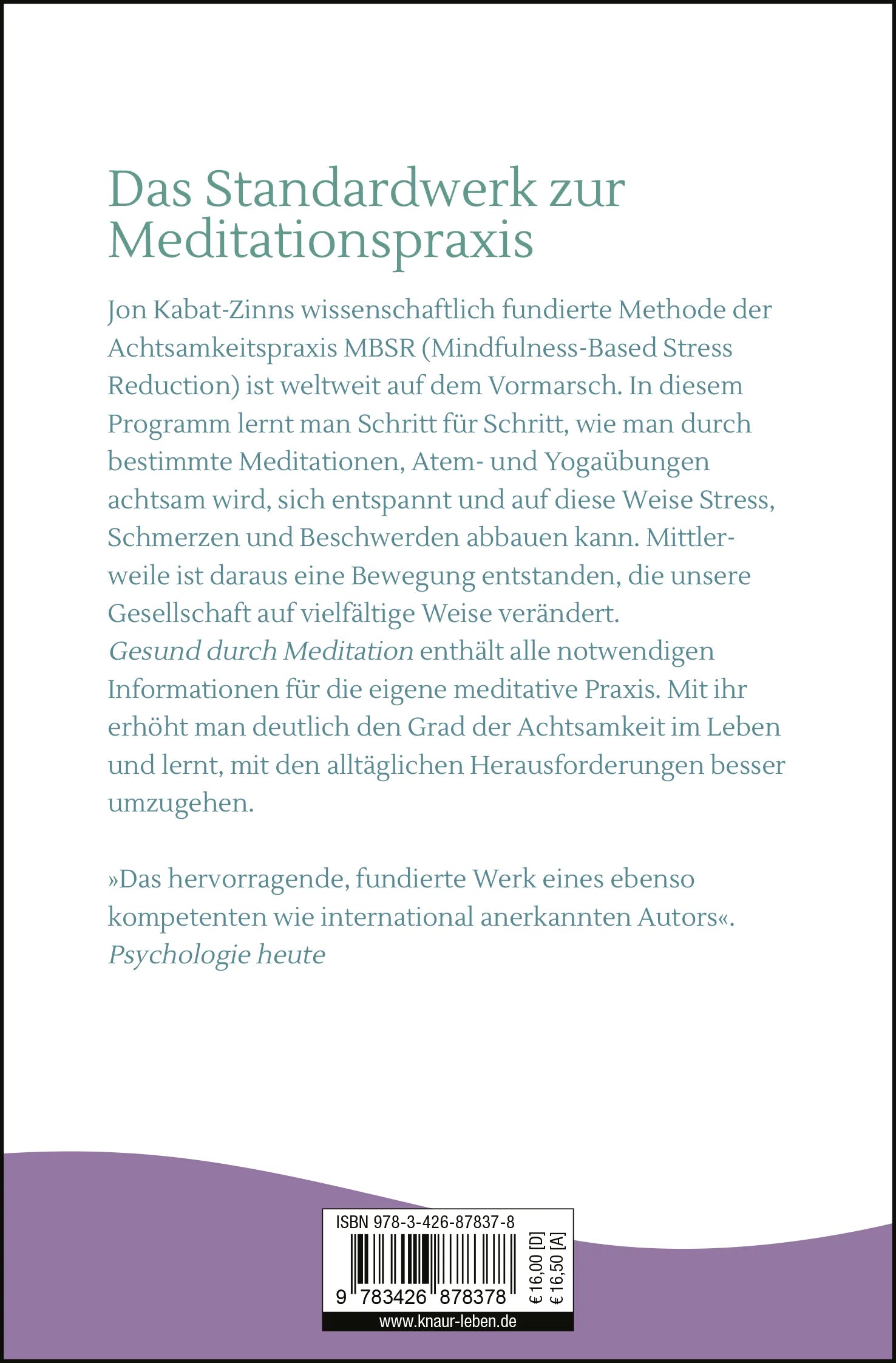 Buchrückseite von 'Gesund durch Meditation' mit Klappentext - Taschenbuch