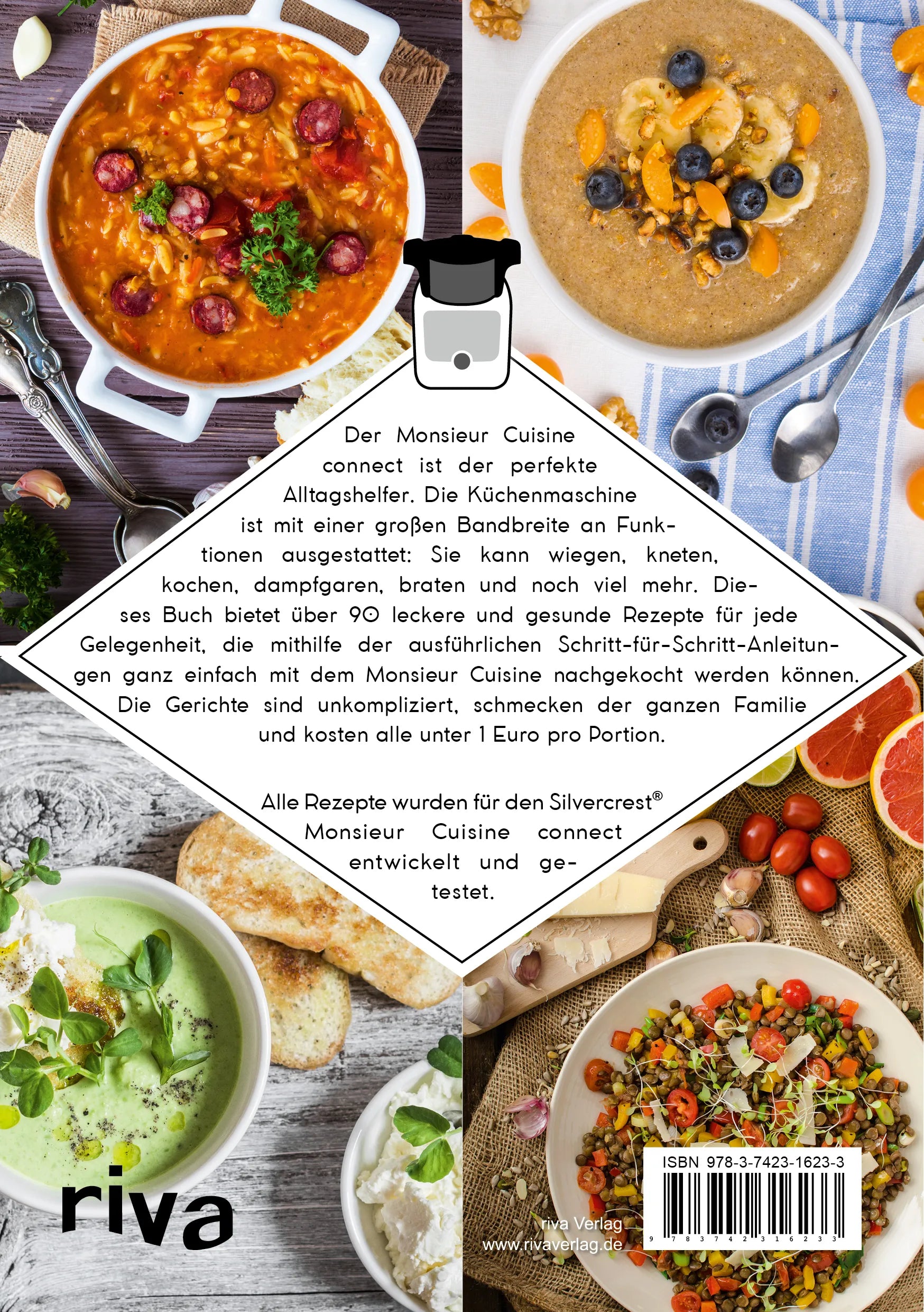 Buchrückseite von 'Gesund und günstig kochen mit dem Monsieur Cuisine' mit Klappentext - Taschenbuch