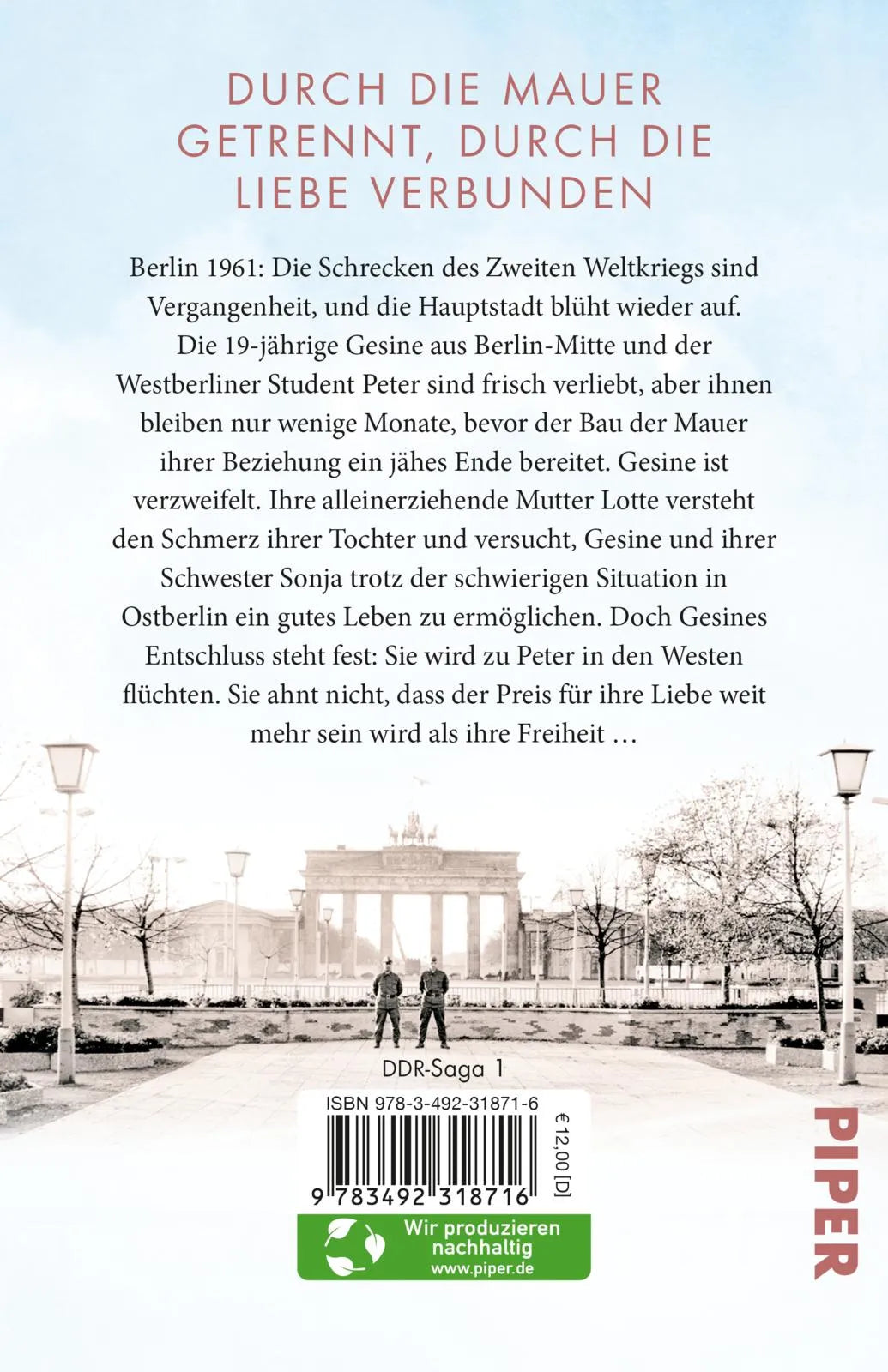 Buchrückseite von 'Geteiltes Land – Zwischen Angst und Freiheit' mit Klappentext - Taschenbuch