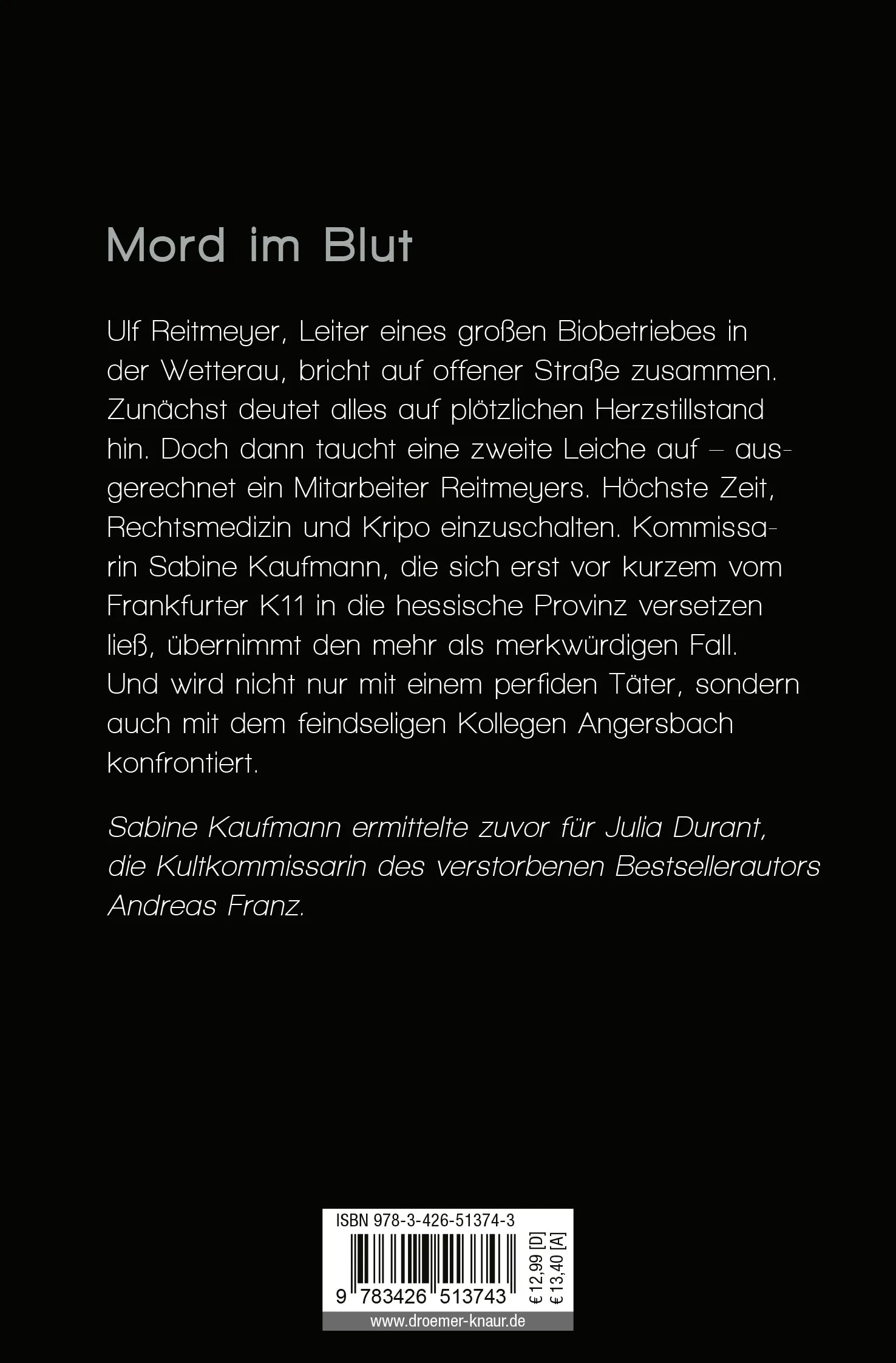 Buchrückseite von 'Giftspur' mit Klappentext - Taschenbuch