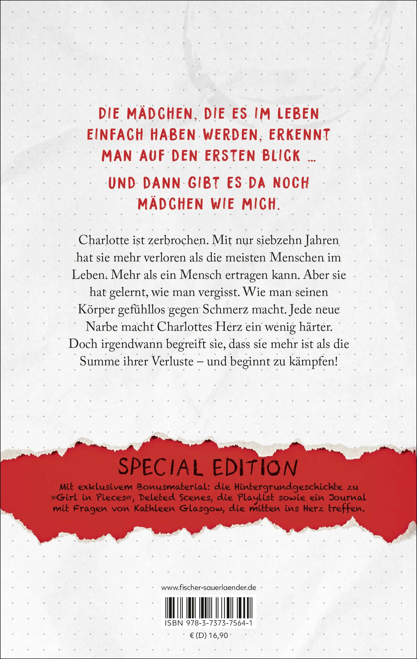 Buchrückseite von 'Girl in Pieces – Special Edition mit Journal zur Selbstreflexion' mit Klappentext - Paperback