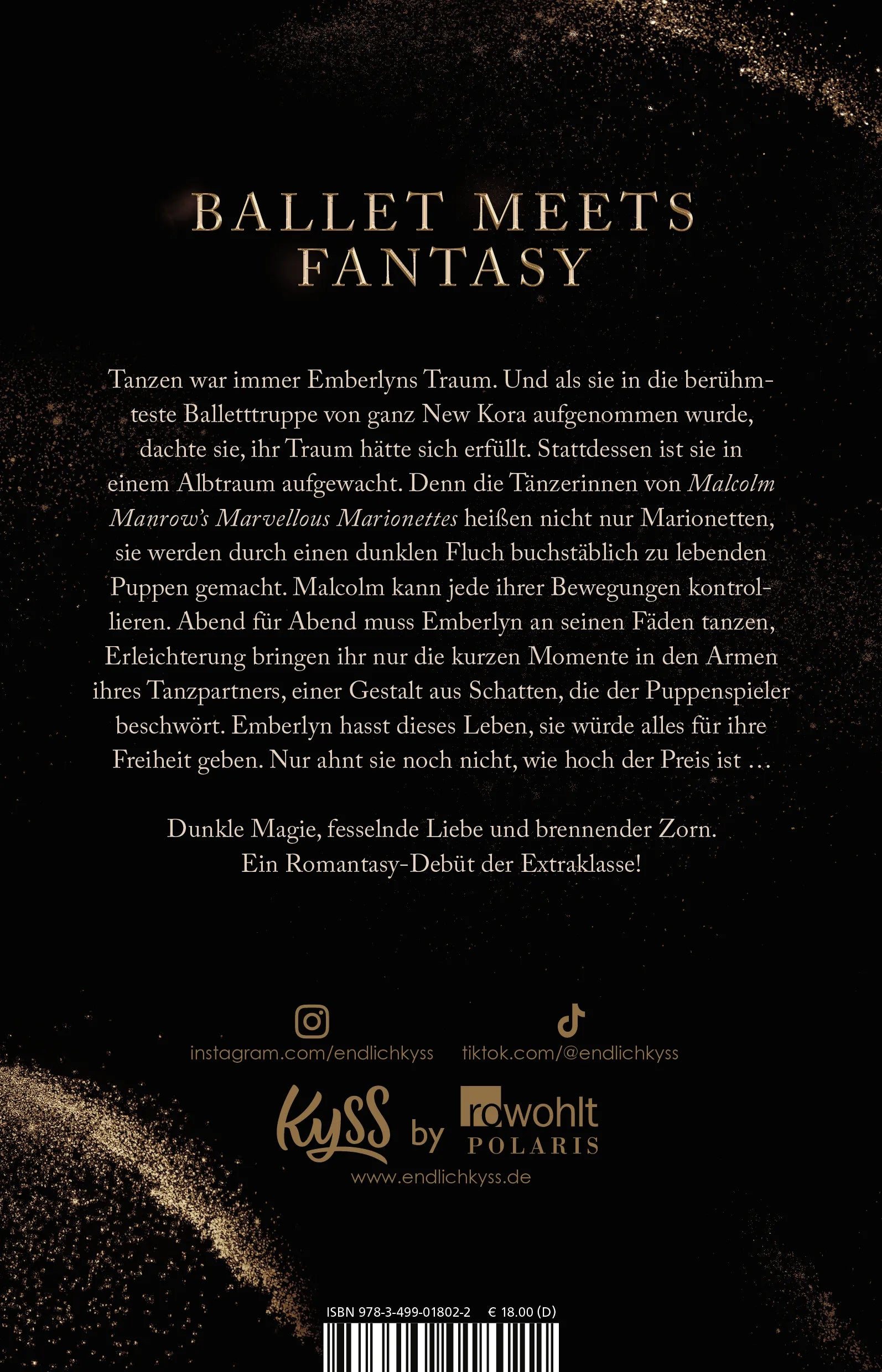Buchrückseite von 'Girls of Dark Divine − Eine Tänzerin. Ein Fluch. Eine verzweifelte Liebe.' mit Klappentext - Paperback