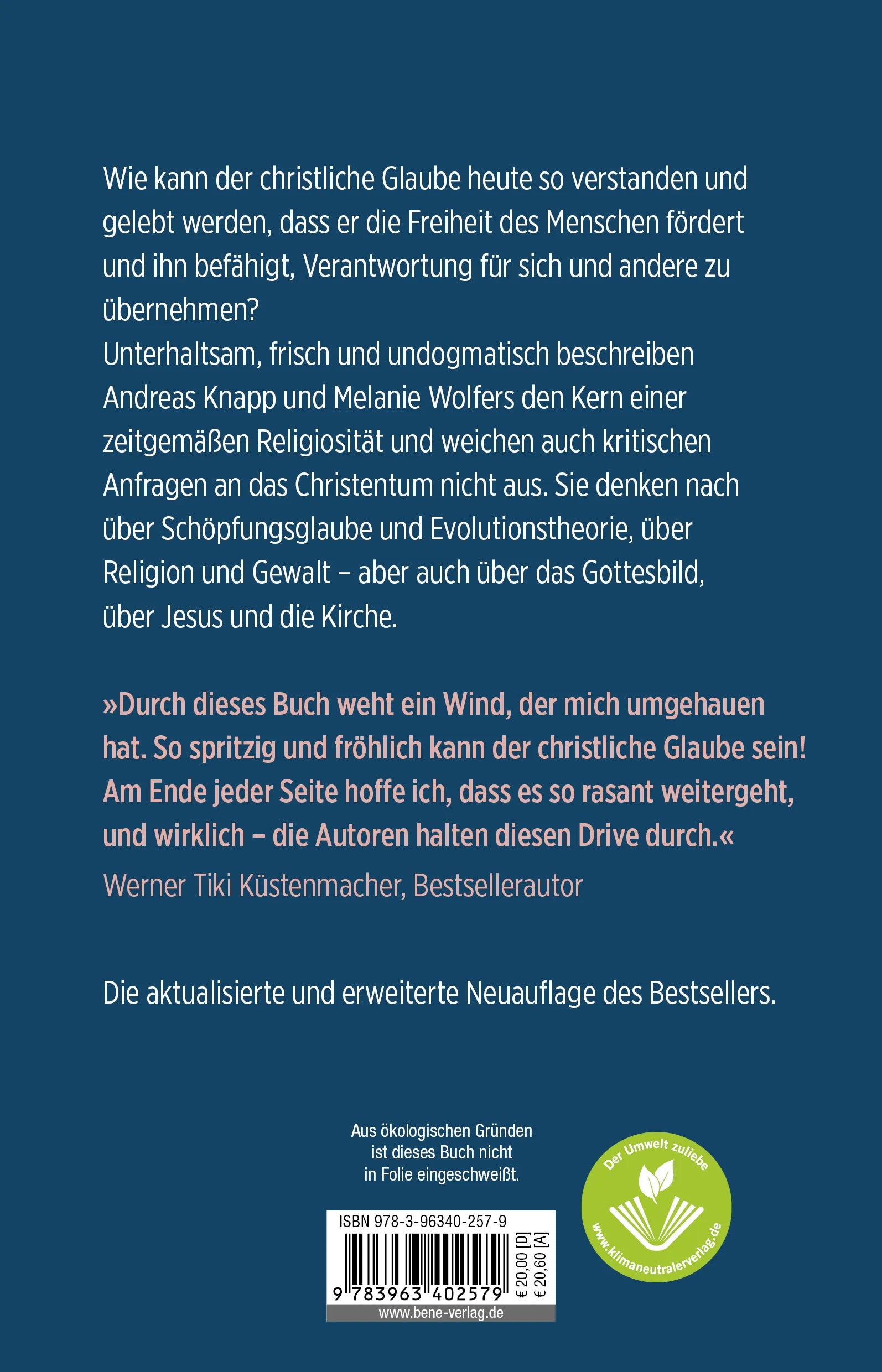 Buchrückseite von 'Glaube, der nach Freiheit schmeckt' mit Klappentext - Paperback