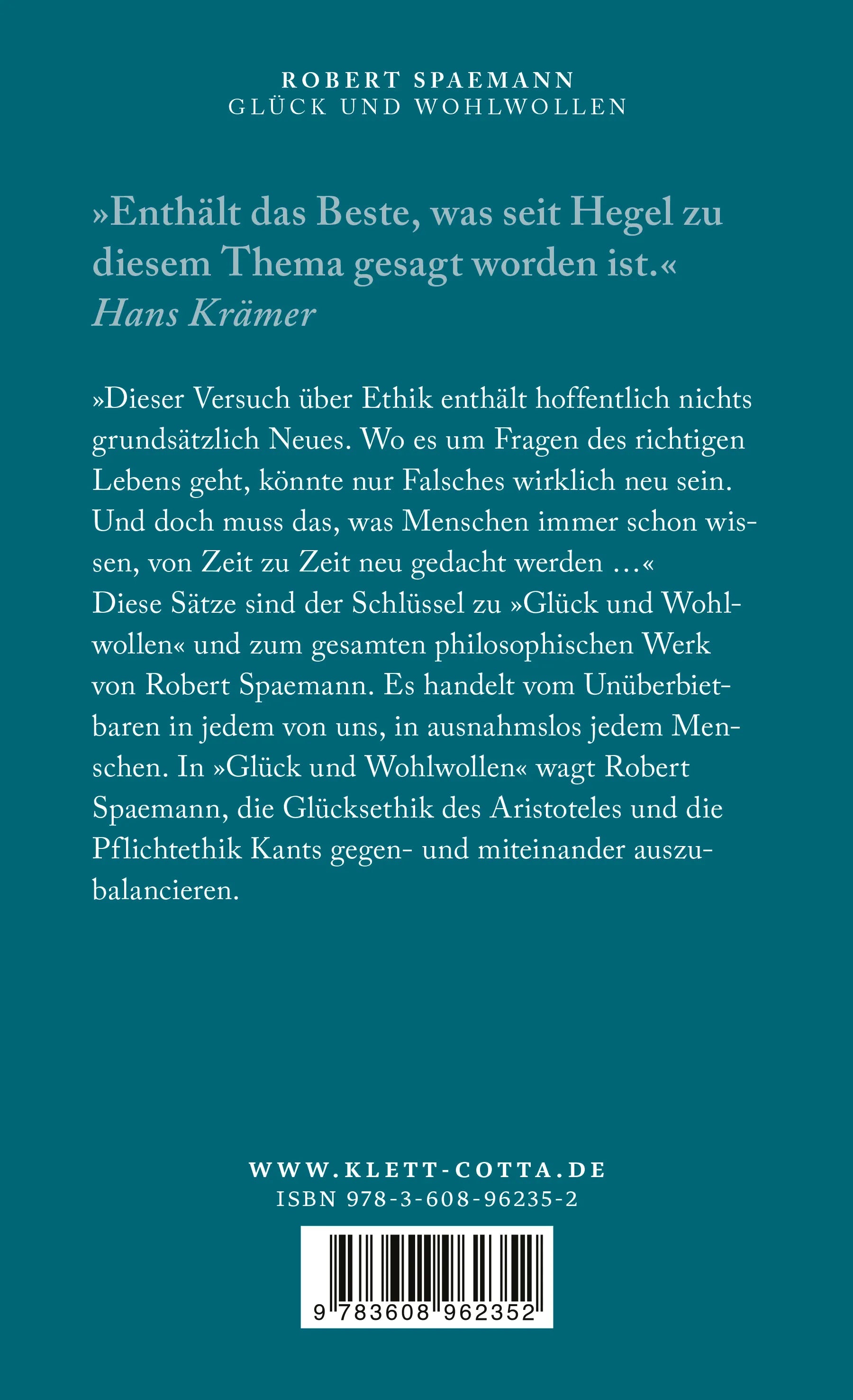 Buchrückseite von 'Glück und Wohlwollen' mit Klappentext - Paperback
