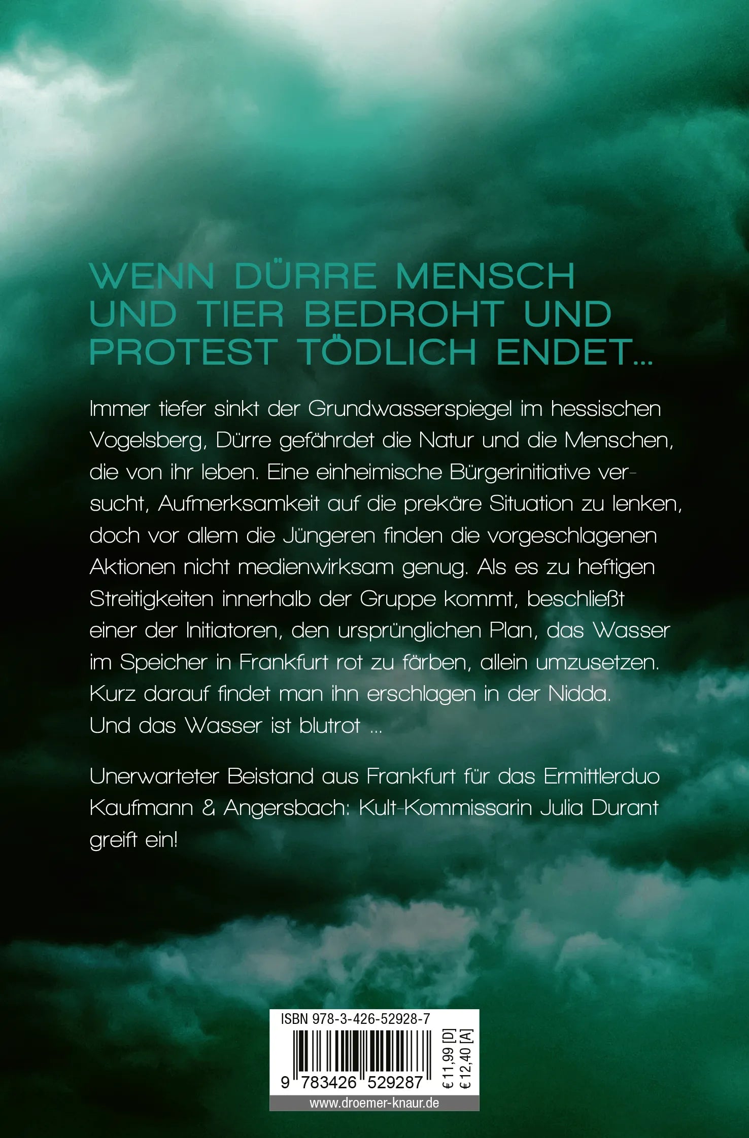 Buchrückseite von 'Glutstrom' mit Klappentext - Taschenbuch