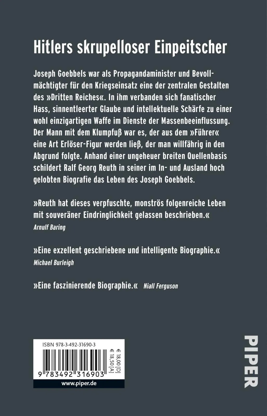 Buchrückseite von 'Goebbels' mit Klappentext - Taschenbuch