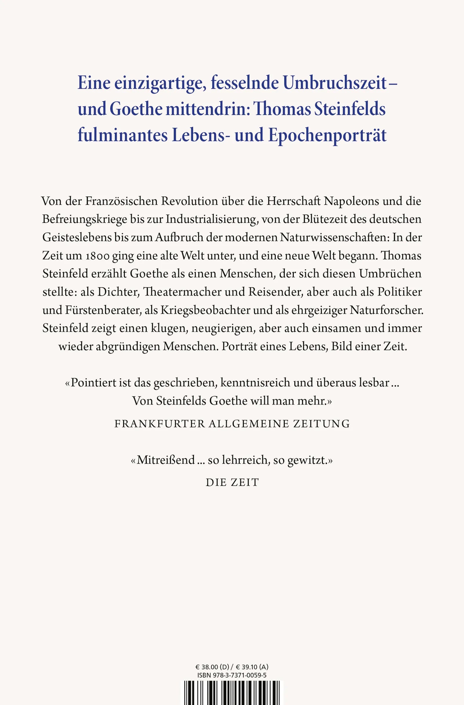 Buchrückseite von 'Goethe' mit Klappentext - Gebundene Ausgabe
