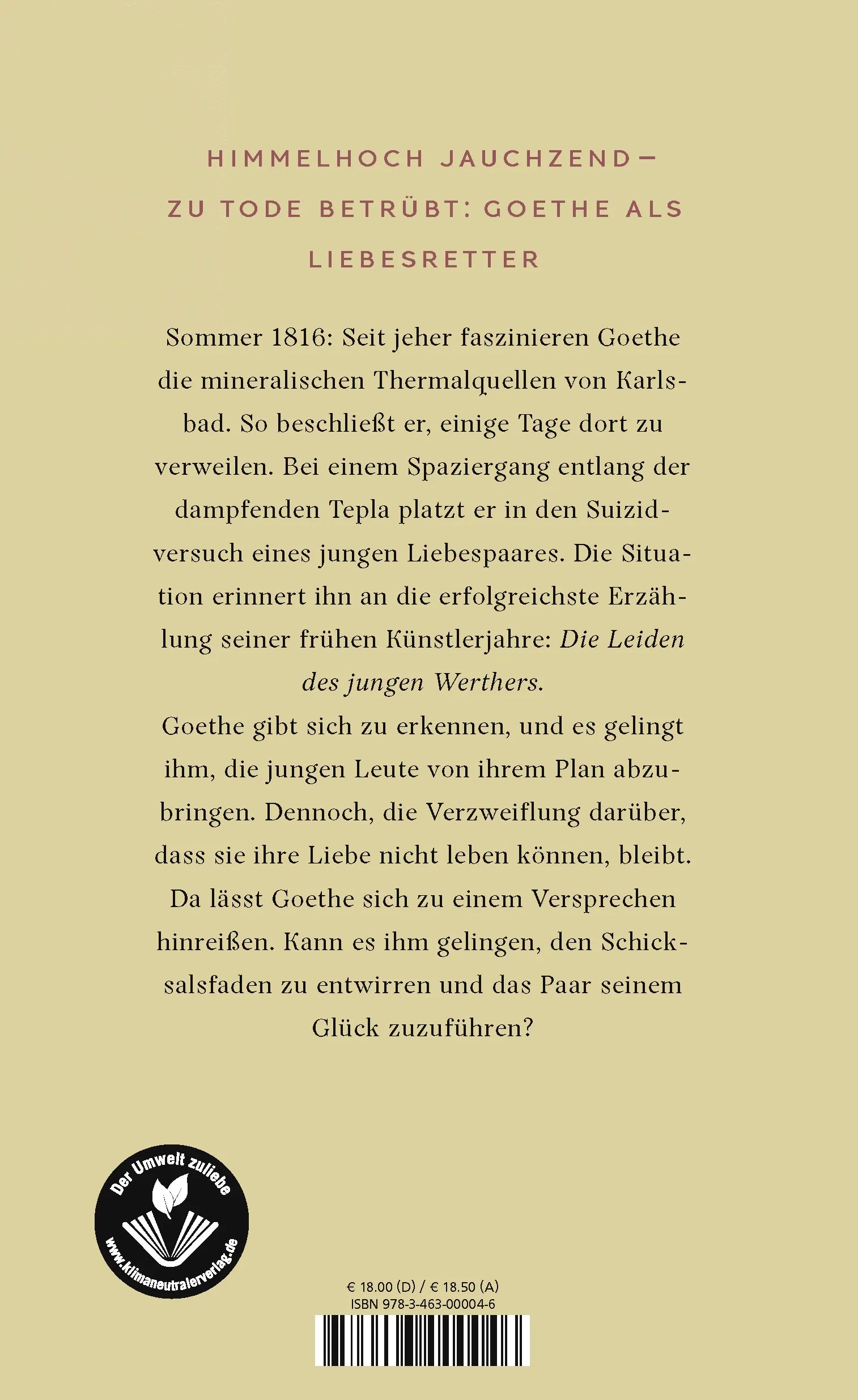 Buchrückseite von 'Goethe in Karlsbad' mit Klappentext - Gebundene Ausgabe