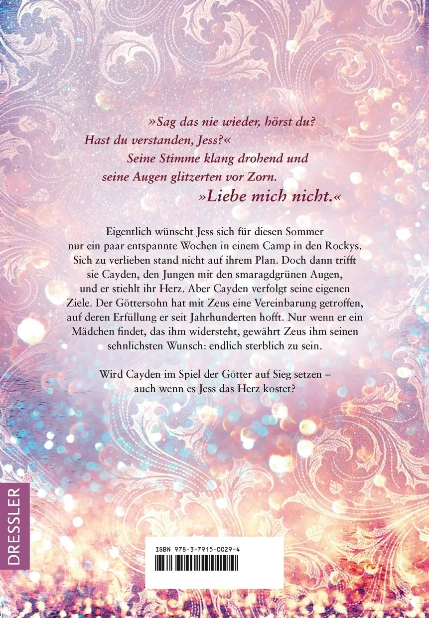 Buchrückseite von 'GötterFunke 1. Liebe mich nicht' mit Klappentext - Gebundene Ausgabe