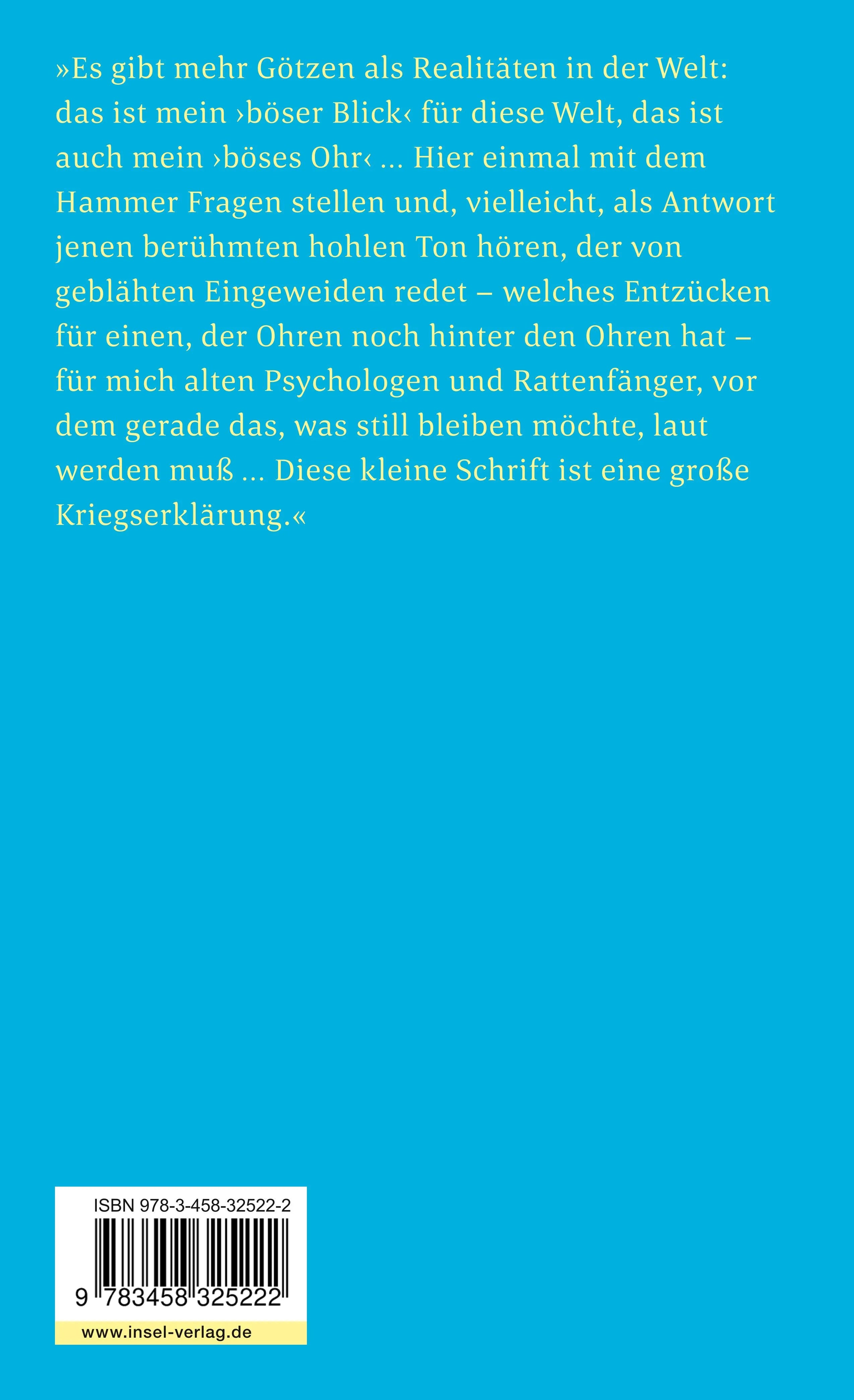 Buchrückseite von 'Götzen-Dämmerung oder Wie man mit dem Hammer philosophiert' mit Klappentext - Taschenbuch