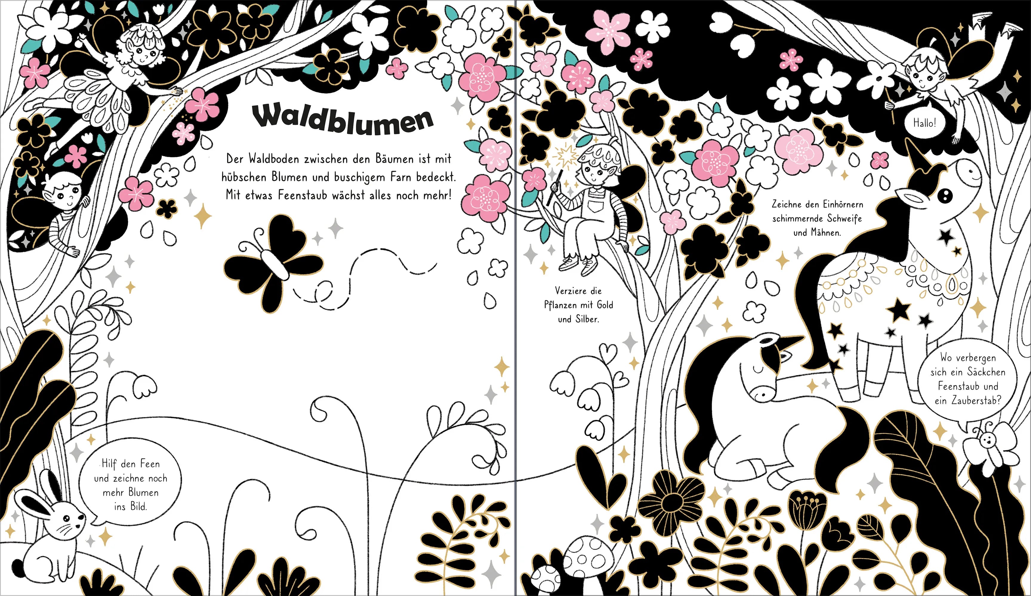 Detailansicht: Gold- und Silber-Malbuch: Im Zauberwald (Taschenbuch)
