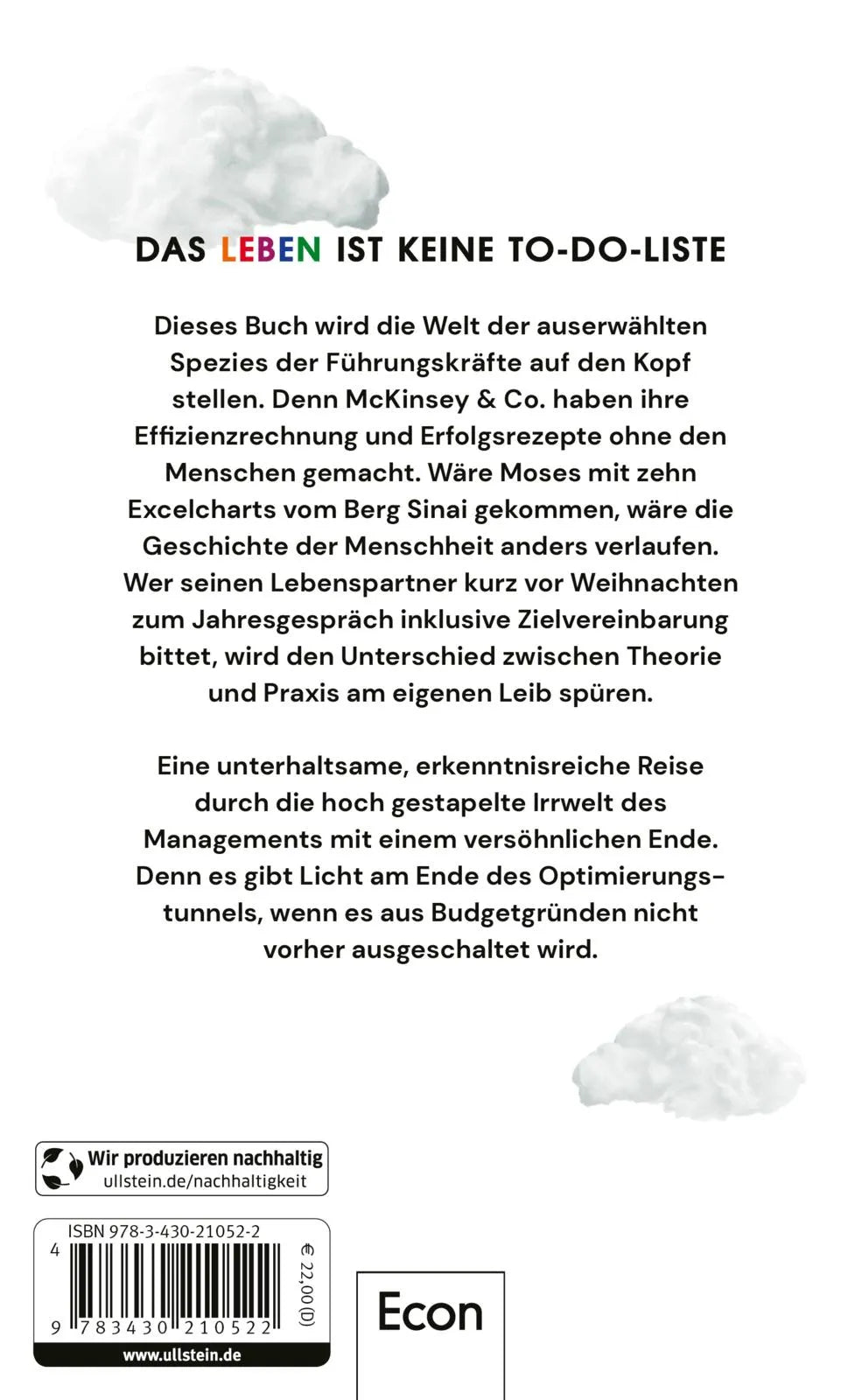 Buchrückseite von 'Gott ist ein Kreativer – kein Controller' mit Klappentext - Gebundene Ausgabe