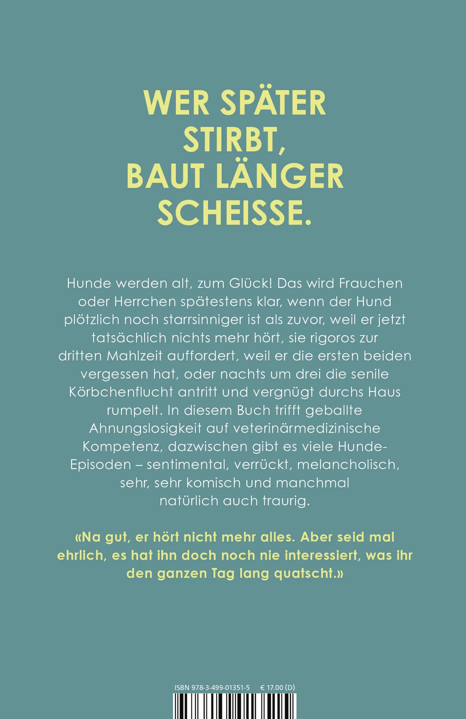 Buchrückseite von 'Graue Schnauze, großes Herz' mit Klappentext - Paperback