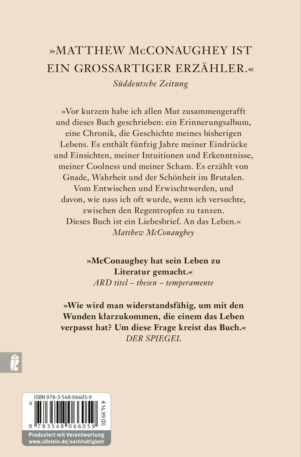 Buchrückseite von 'Greenlights' mit Klappentext - Taschenbuch