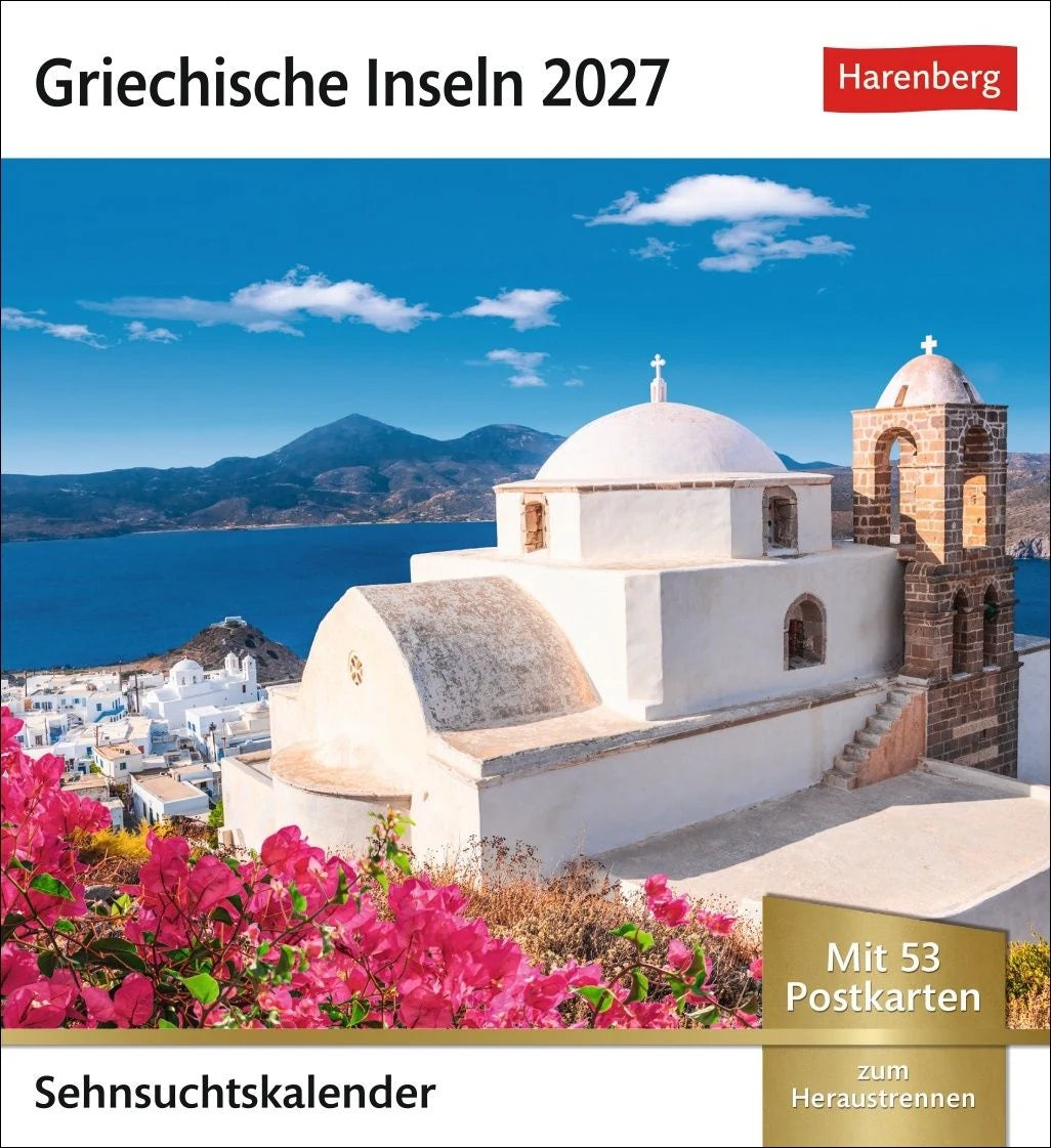 Postkartenkalender: Griechische Inseln Sehnsuchtskalender 2027 - Wochenkalender mit 53 Postkarten