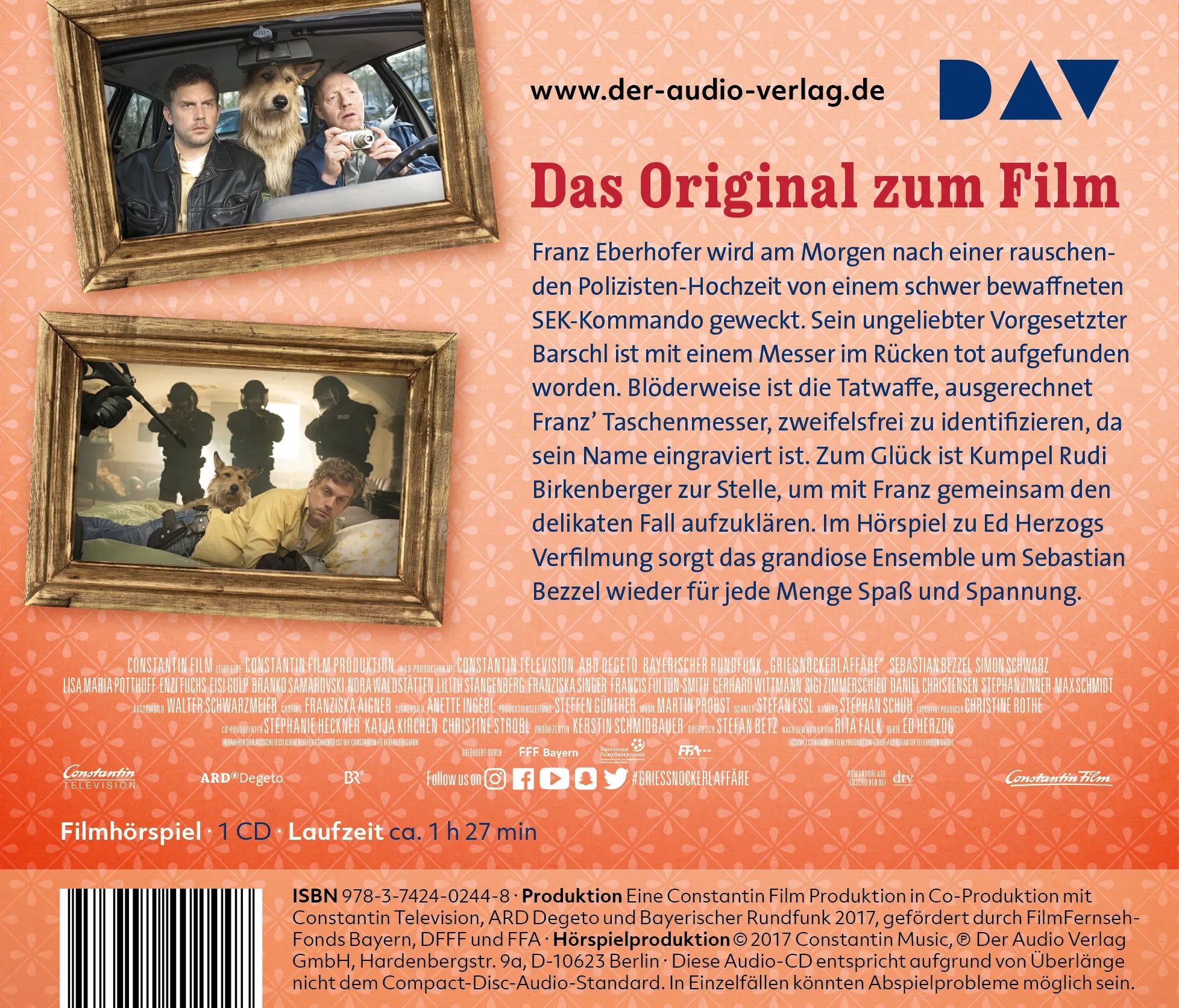 Buchrückseite von 'Grießnockerlaffäre' mit Klappentext - Hörbuch (CD)