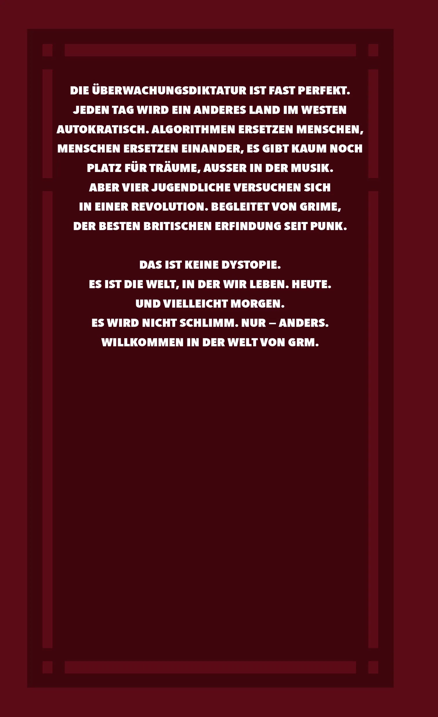 Buchrückseite von 'GRM' mit Klappentext - Gebundene Ausgabe