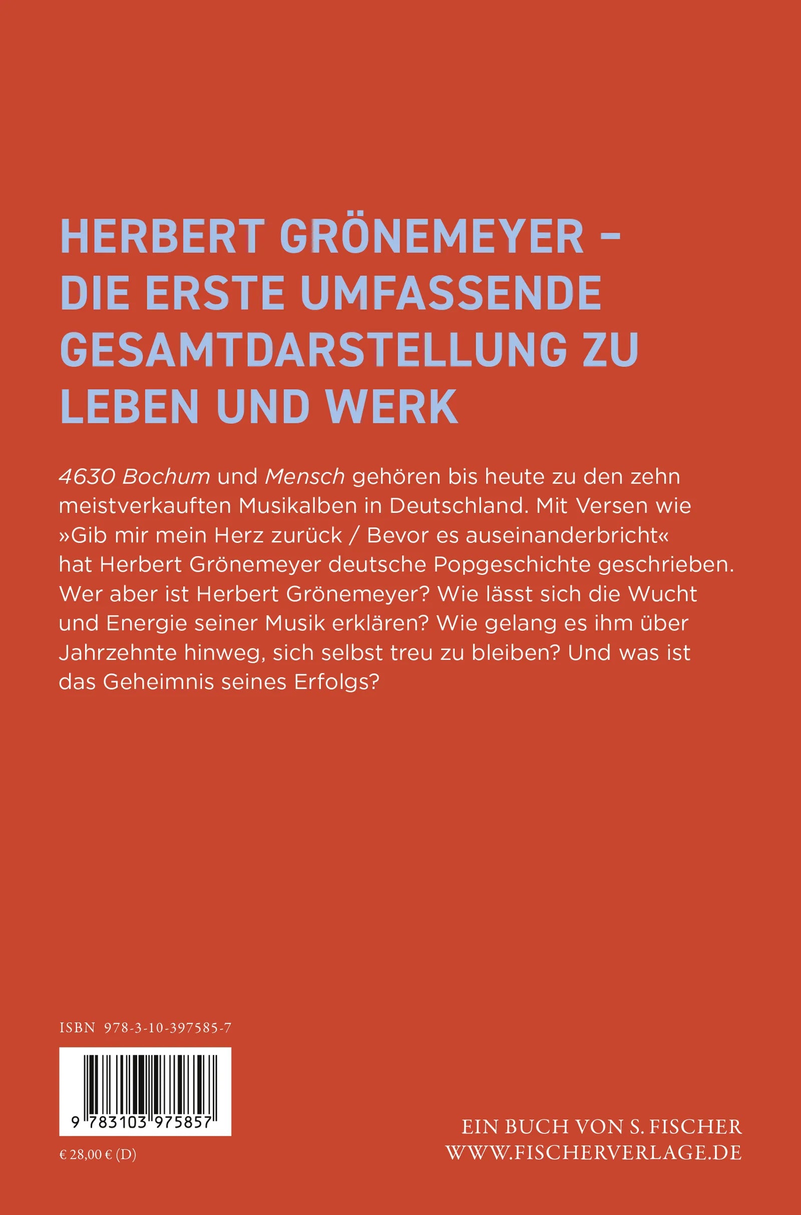 Buchrückseite von 'Grönemeyer' mit Klappentext - Gebundene Ausgabe