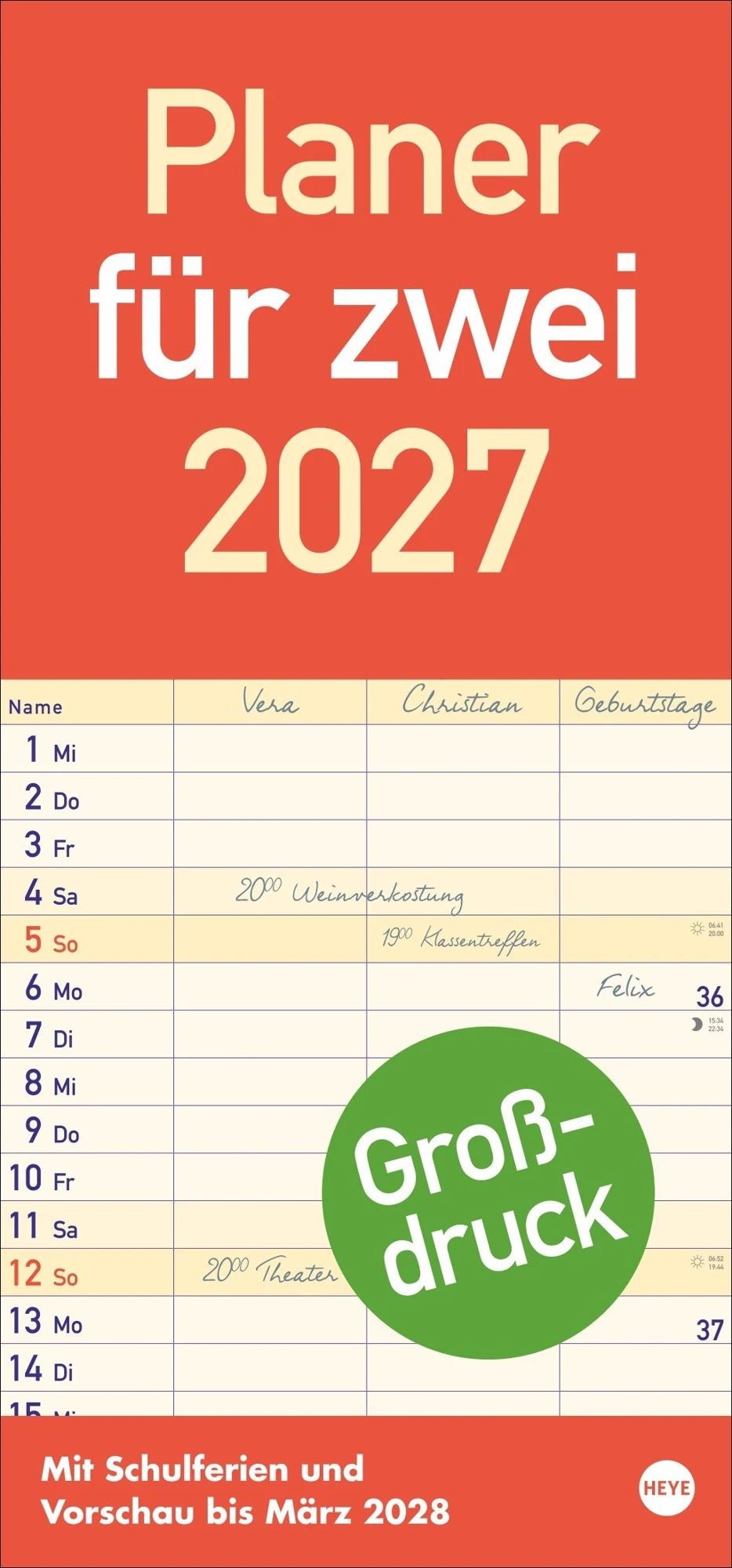 Wandkalender: Großdruck Planer für zwei 2027