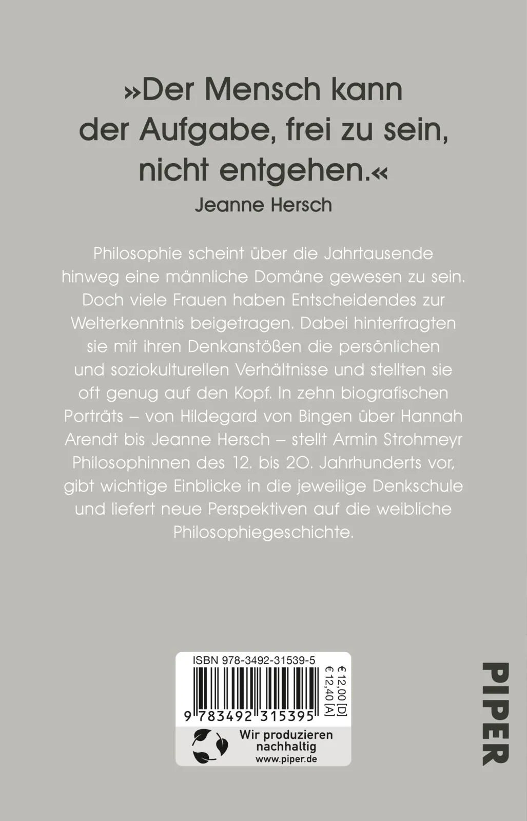 Buchrückseite von 'Große Philosophinnen' mit Klappentext - Taschenbuch
