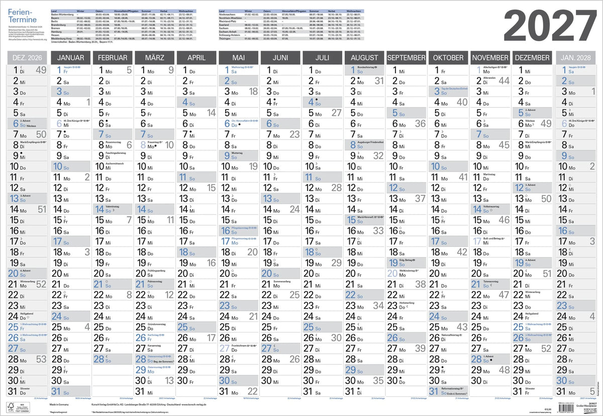 Taschenkalender: Großer Wandtimer 2027