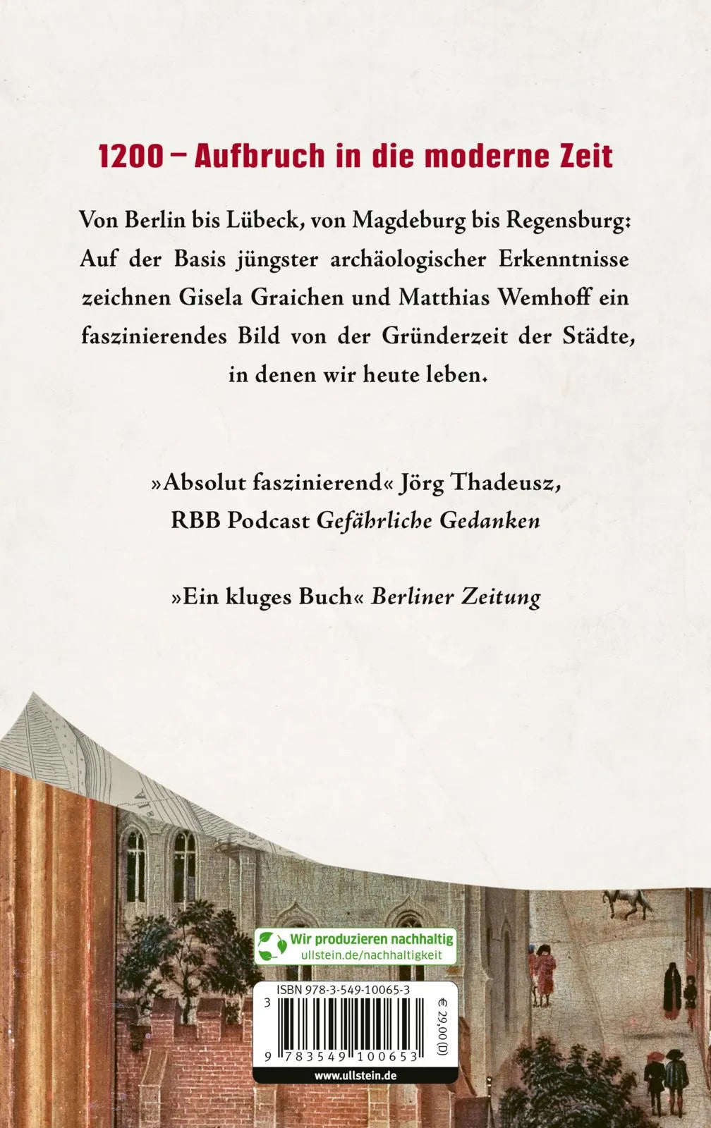 Buchrückseite von 'Gründerzeit 1200' mit Klappentext - Gebundene Ausgabe