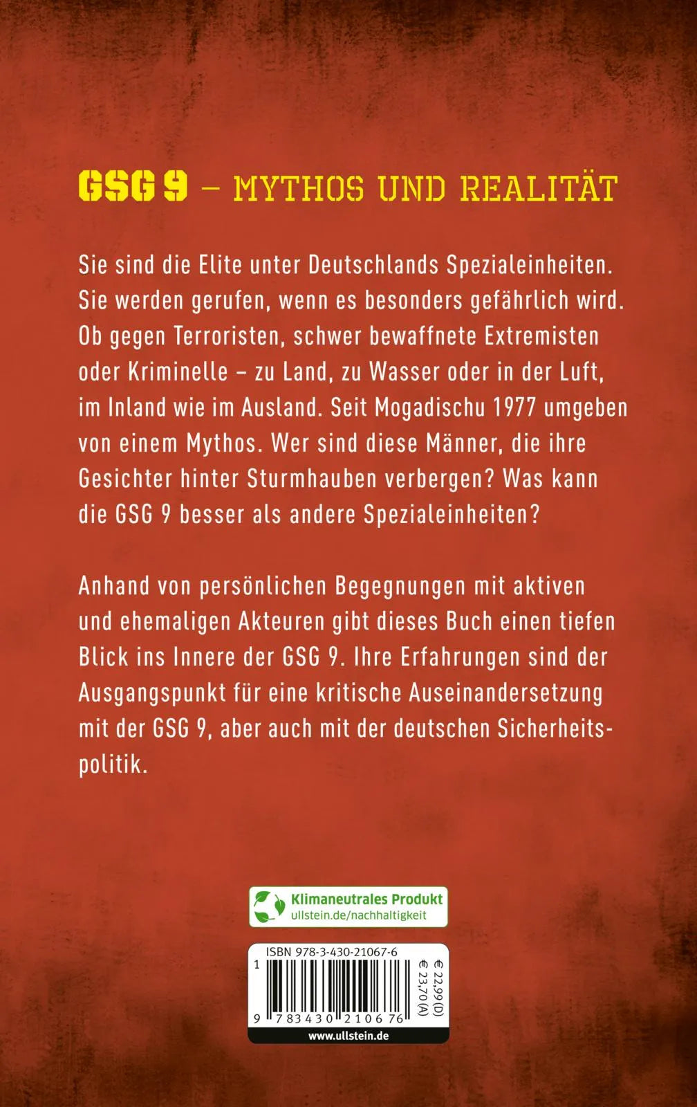 Buchrückseite von 'GSG 9 – Terror im Visier' mit Klappentext - Gebundene Ausgabe