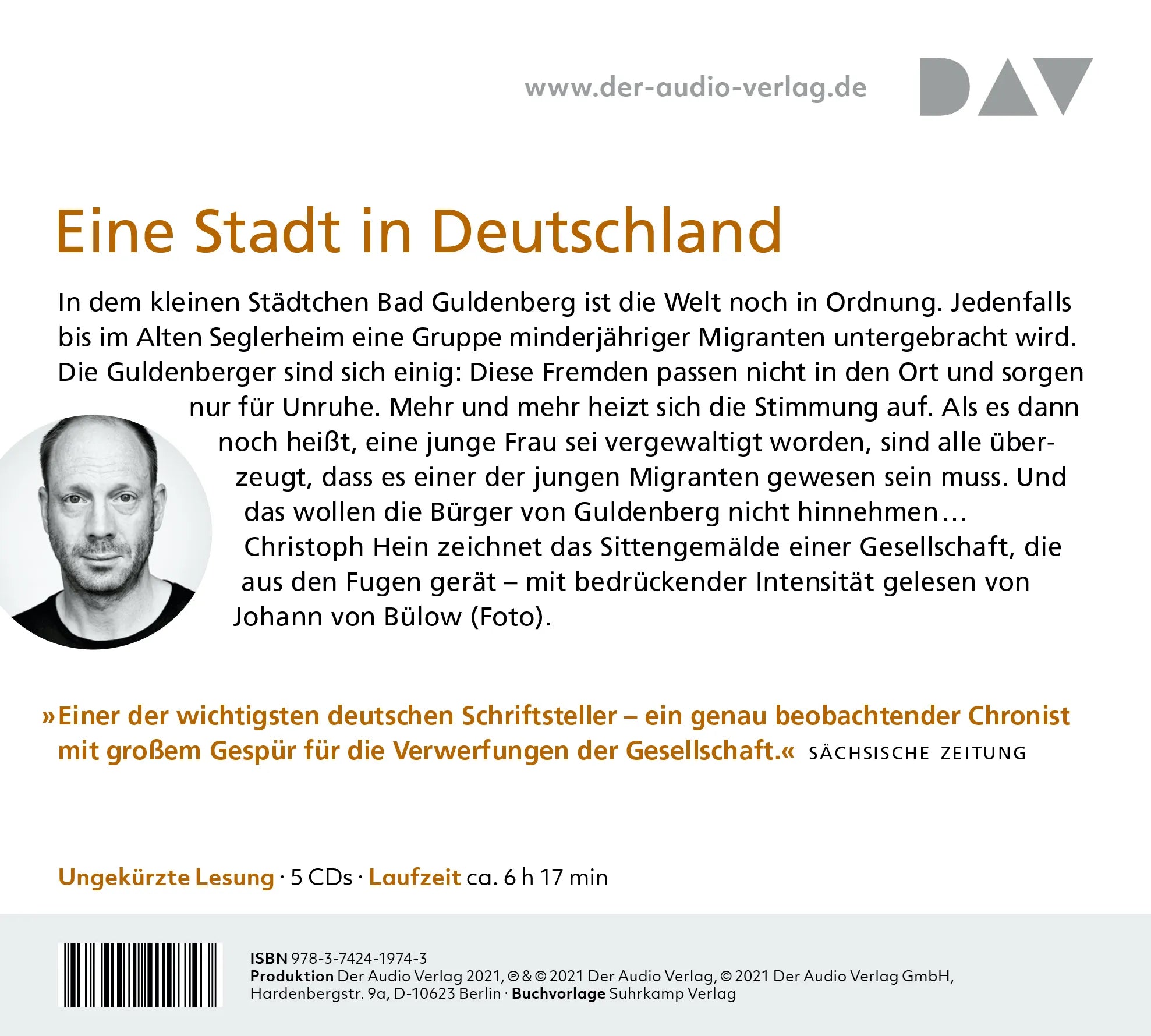 Buchrückseite von 'Guldenberg' mit Klappentext - Hörbuch (CD)