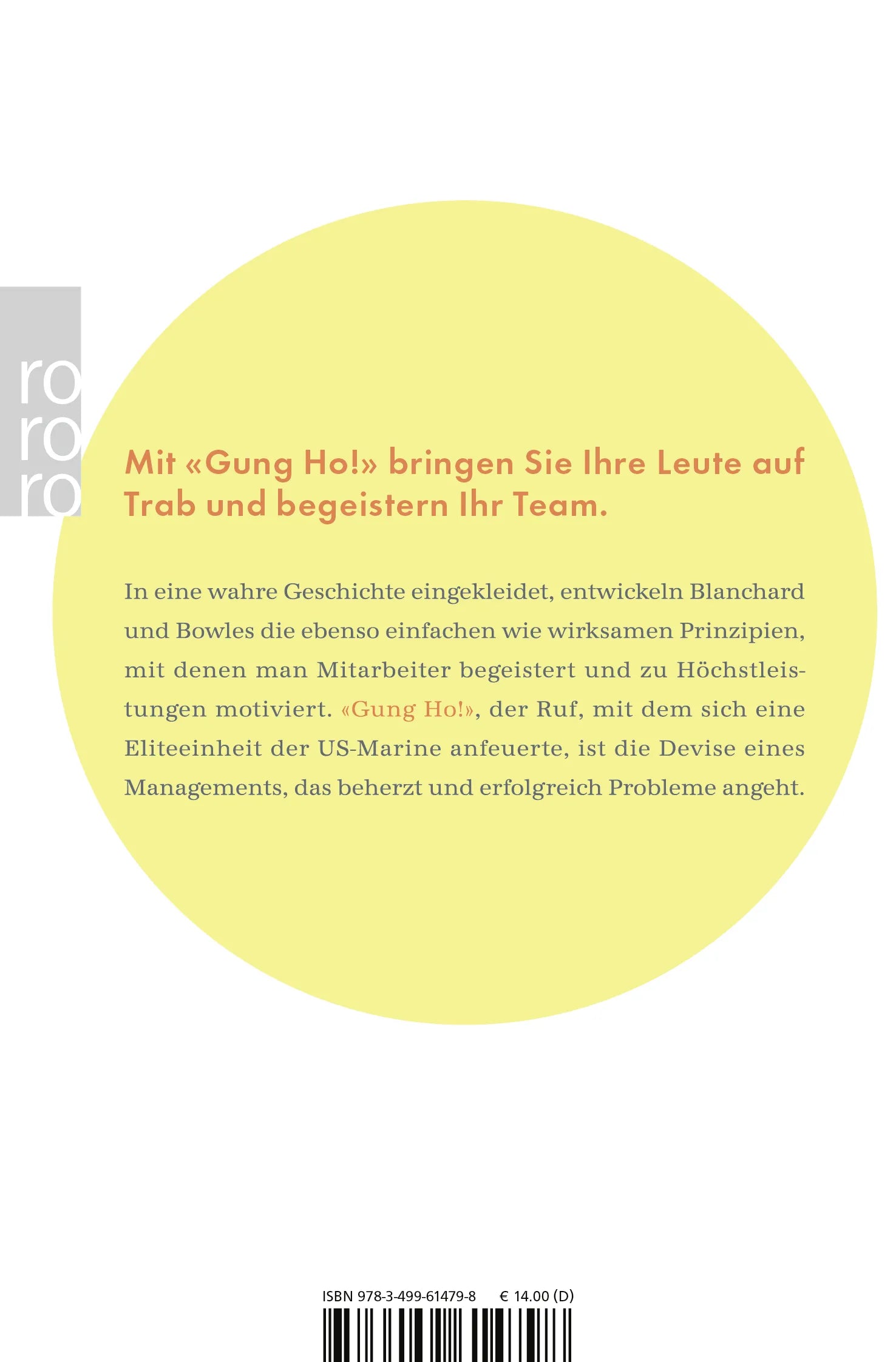 Buchrückseite von 'Gung Ho!' mit Klappentext - Taschenbuch