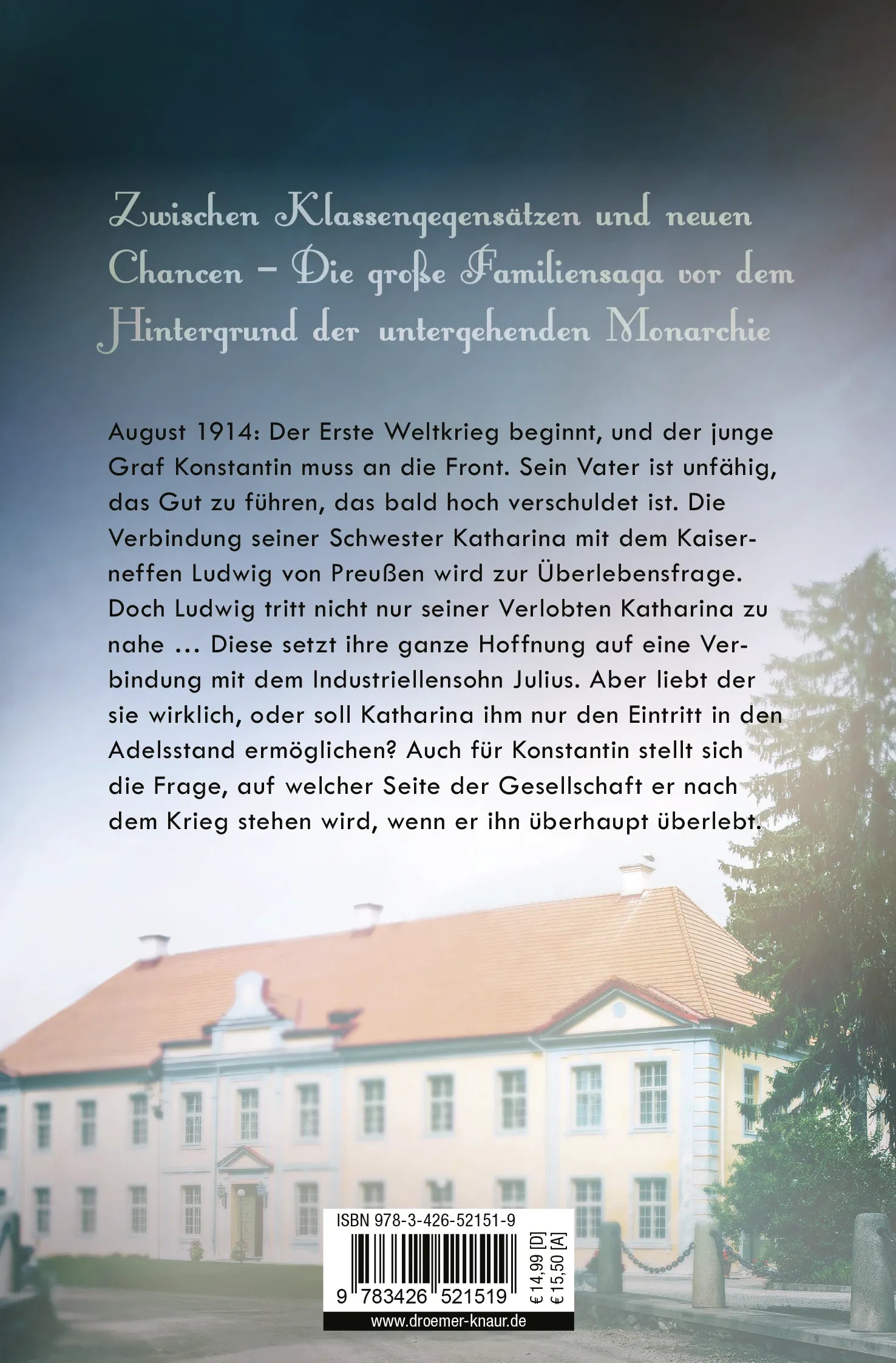 Buchrückseite von 'Gut Greifenau - Nachtfeuer' mit Klappentext - Taschenbuch